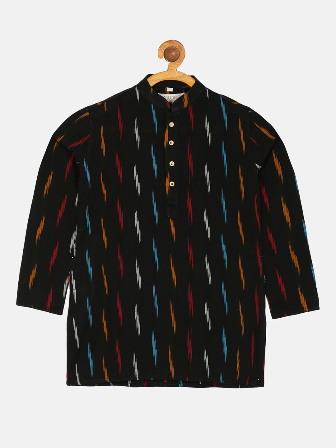 

PAROKSH Boys Black Embroidered Thread Work Shadow Work Khadi Handloom Kurta