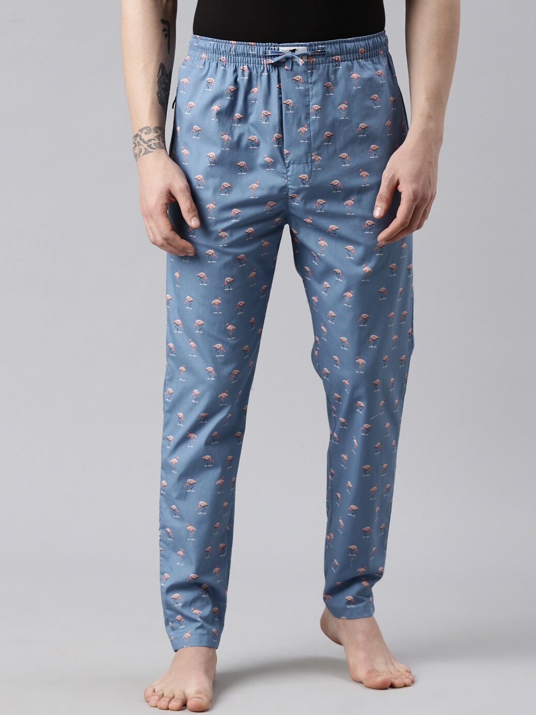 

Bushirt Men Blue & Pink Printed Pure Cotton Lounge Drawstring Pants