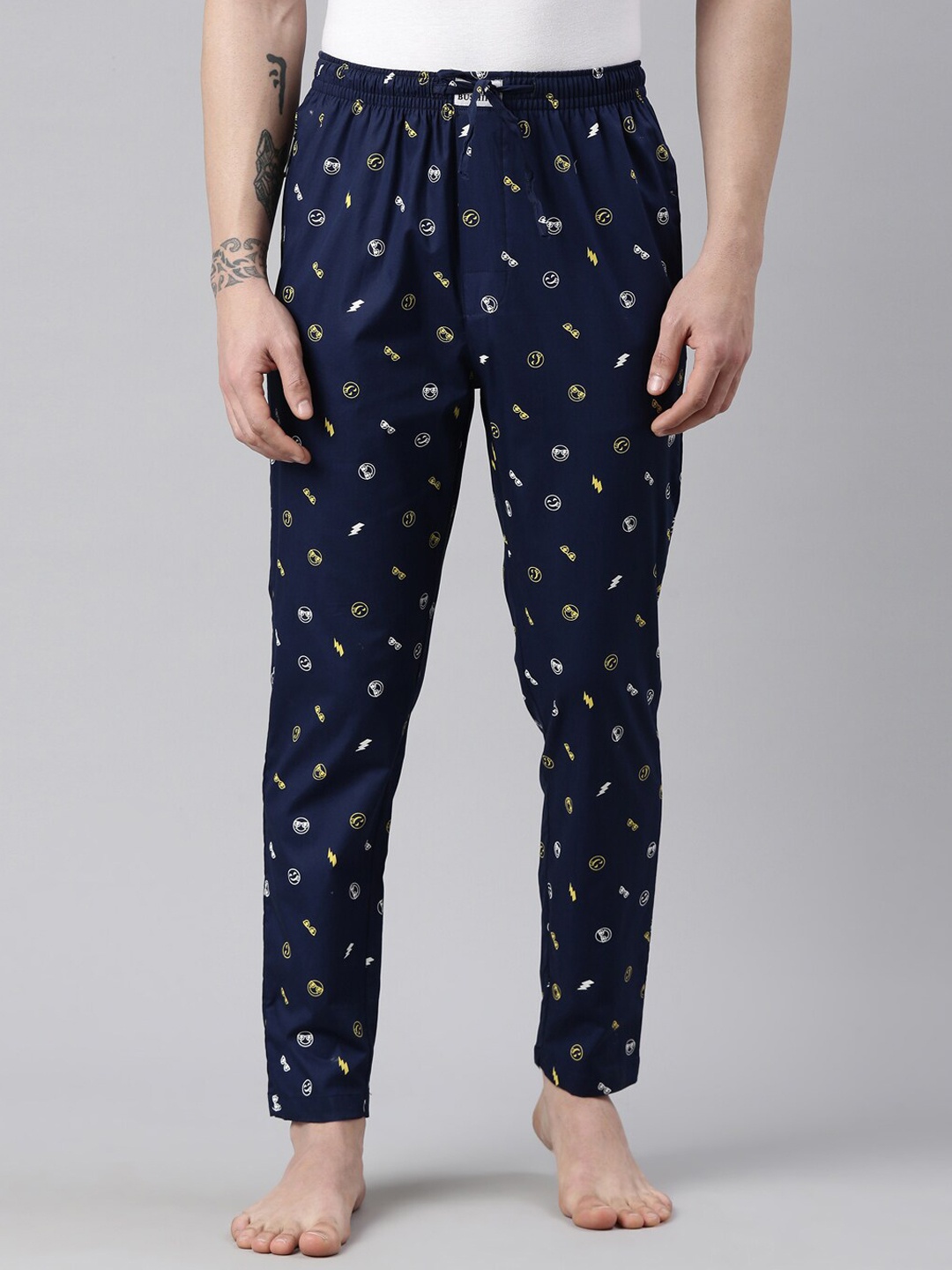 

Bushirt Men Navy Blue Pure Cotton Drawstring Printed Lounge Pant