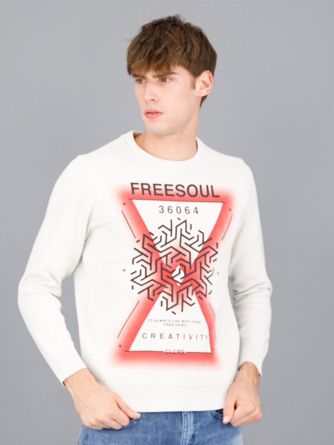 

FREESOUL Men Off White Printed Sweatshirt