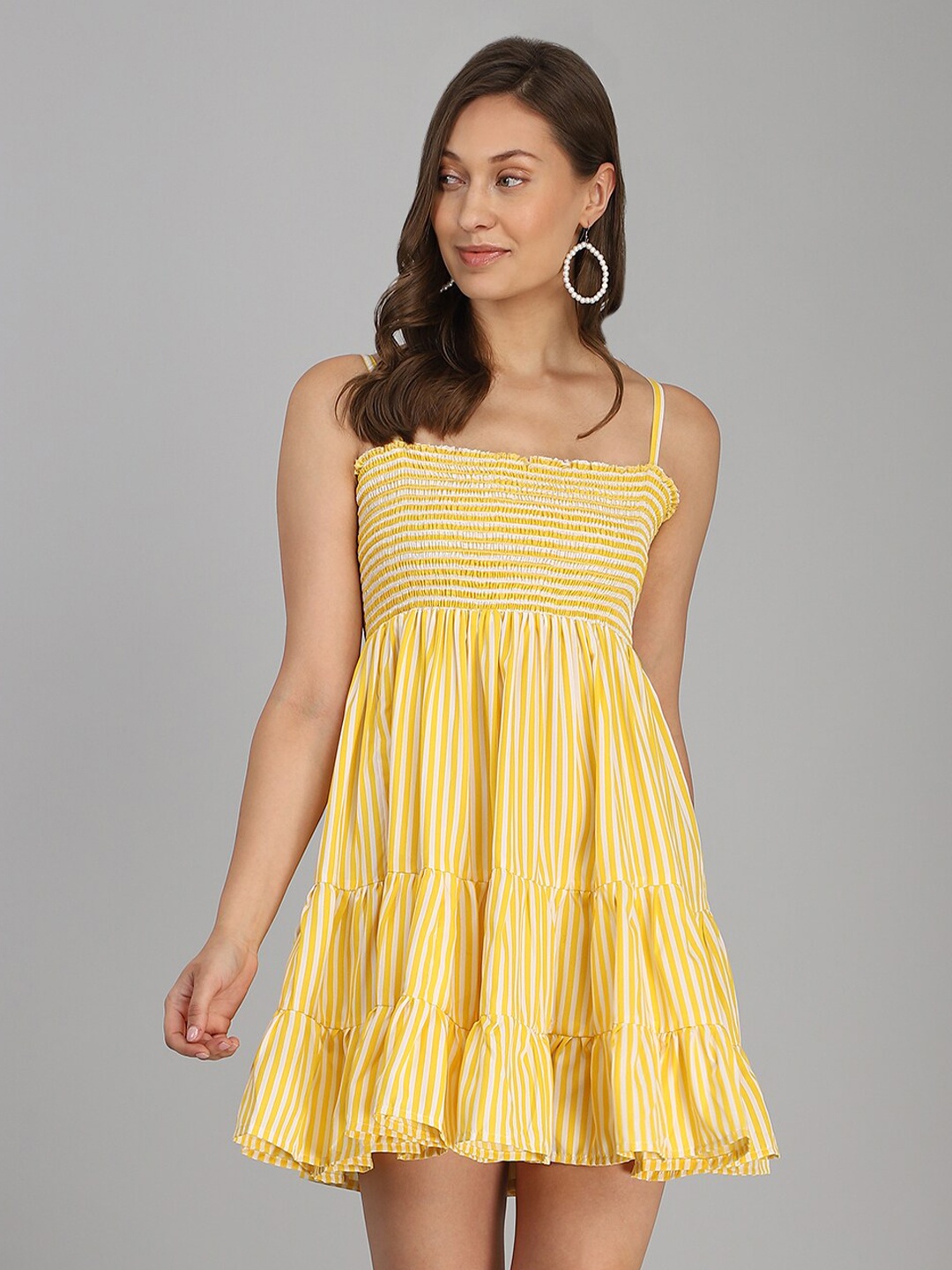 

B4ME.COM Plus-Size Yellow & White Striped Layered Empire Dress