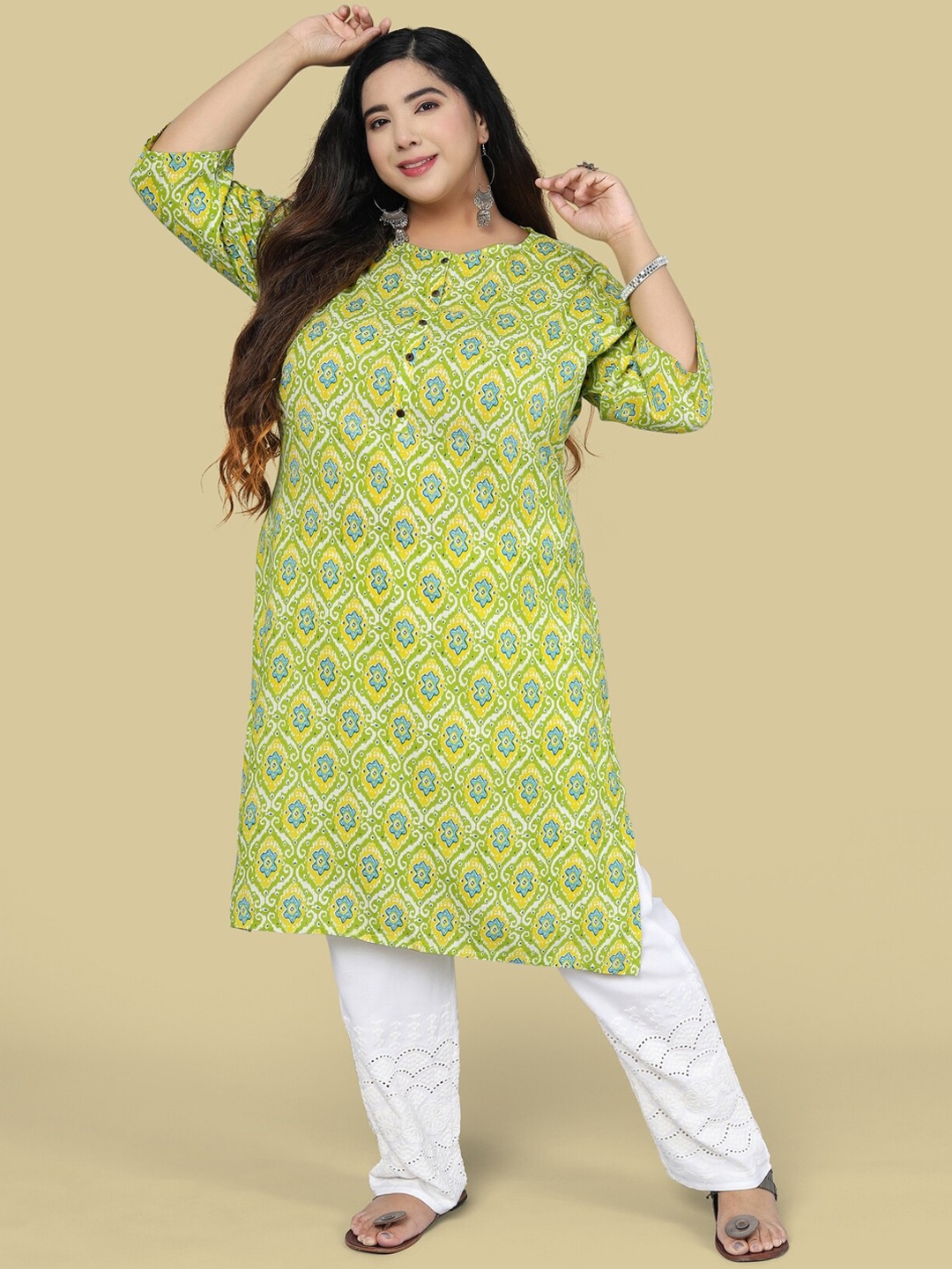 

MIRCHI FASHION Plus Size Women Green Ethnic Motifs Printed Kurta