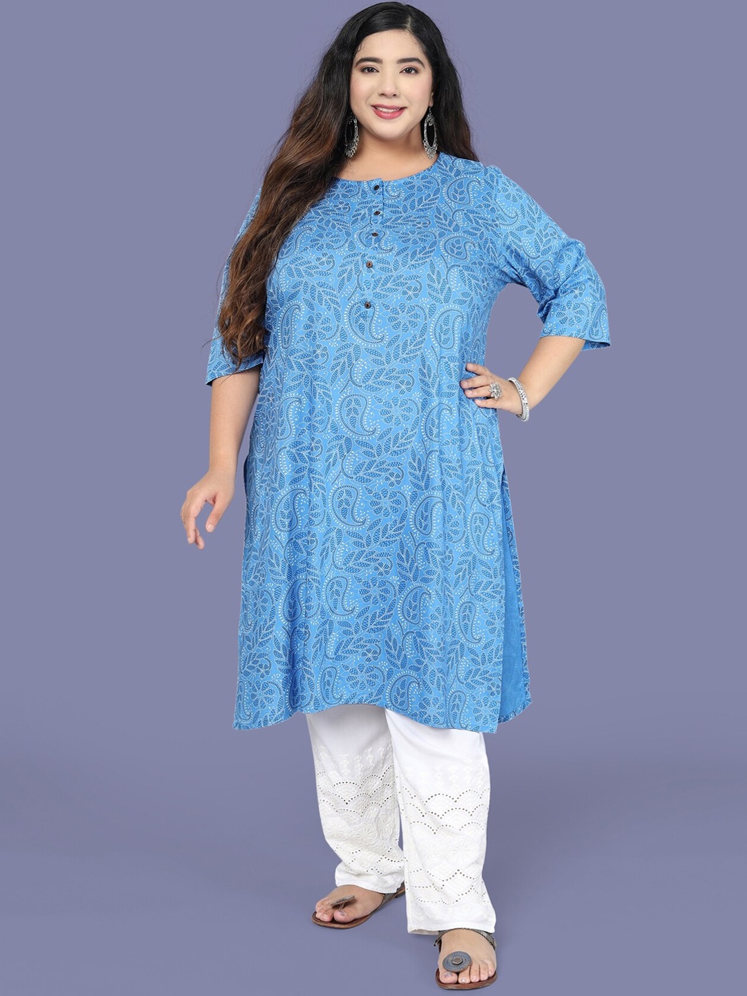 

MIRCHI FASHION Plus Size Women Blue Paisley Printed Kurta