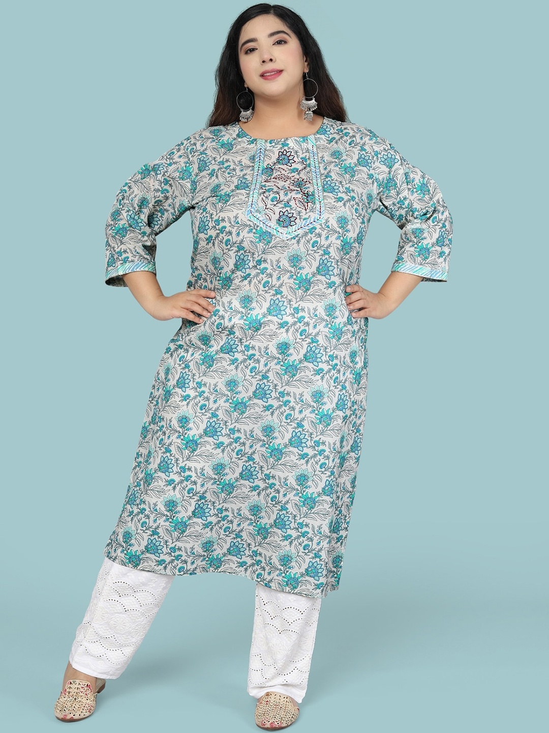 

MIRCHI FASHION Women Off White Paisley Printed Mirror Work Kurta