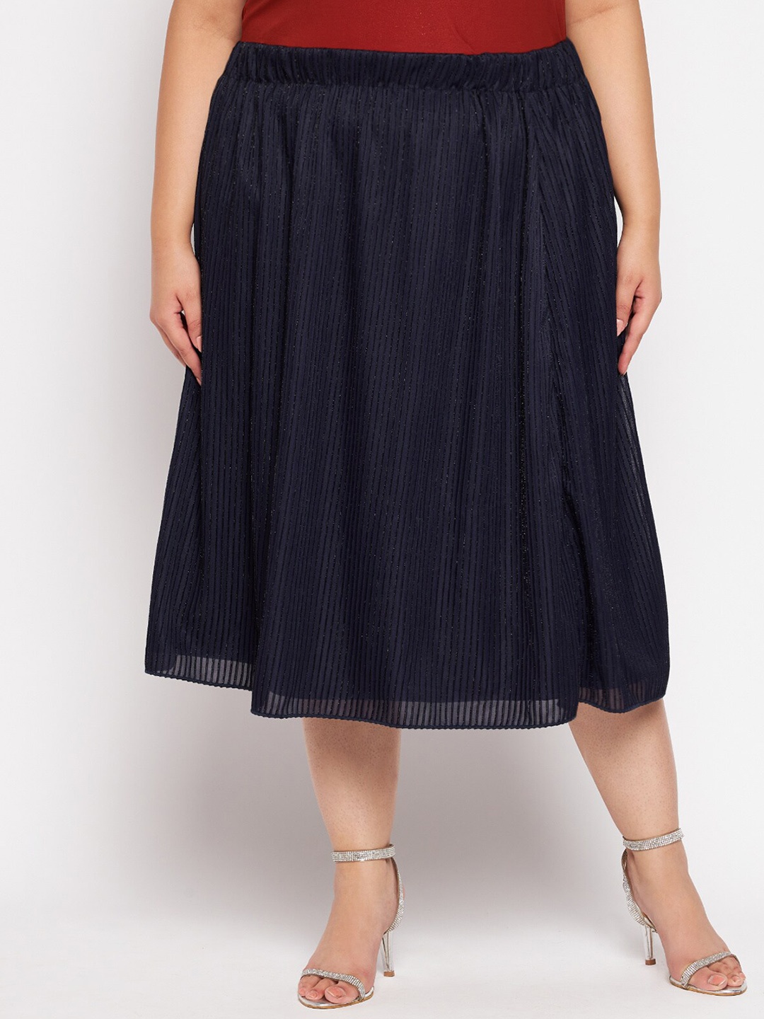 

wild U Women Navy Blue Striped Midi Skirts