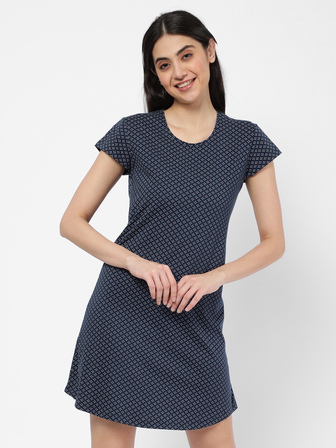 

R&B Navy Blue Printed Nightdress