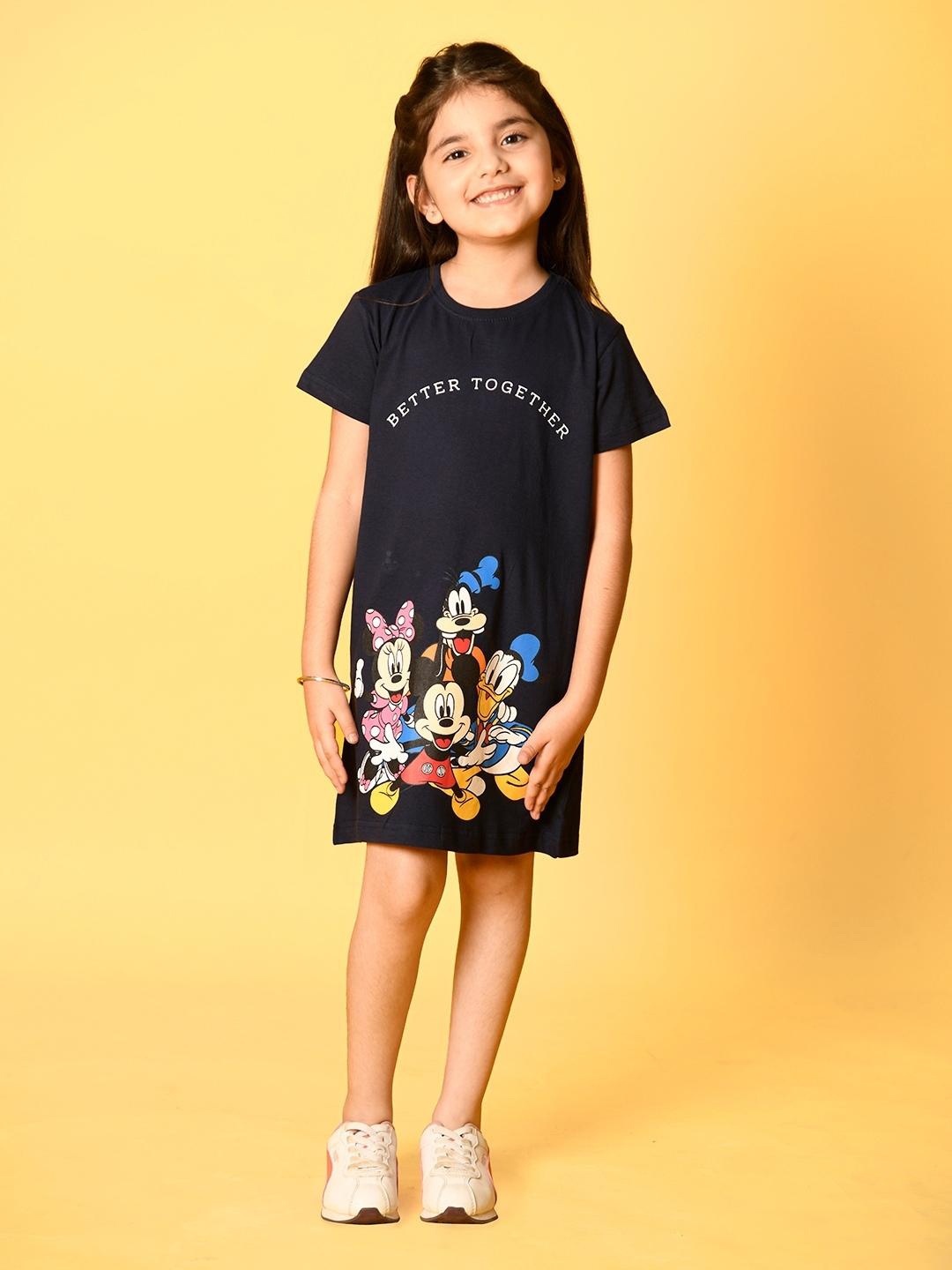 

Girls Mickey & Friends Printed Pure Cotton T-shirt Dress, Navy blue