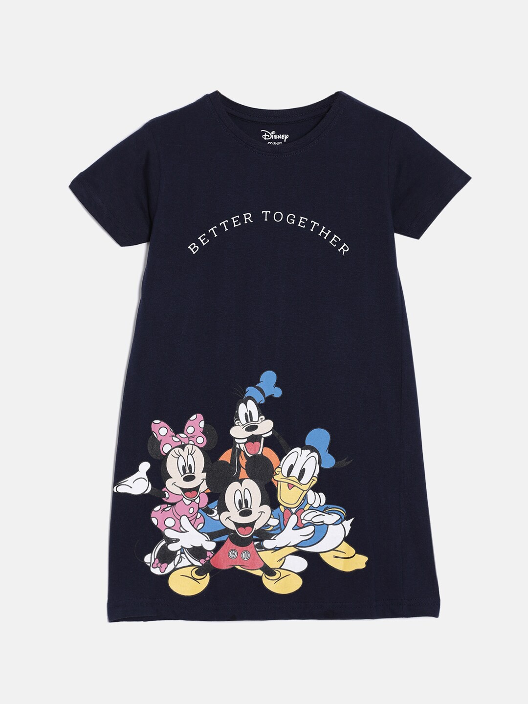 

Girls Mickey & Friends Printed Pure Cotton T-shirt Dress, Navy blue