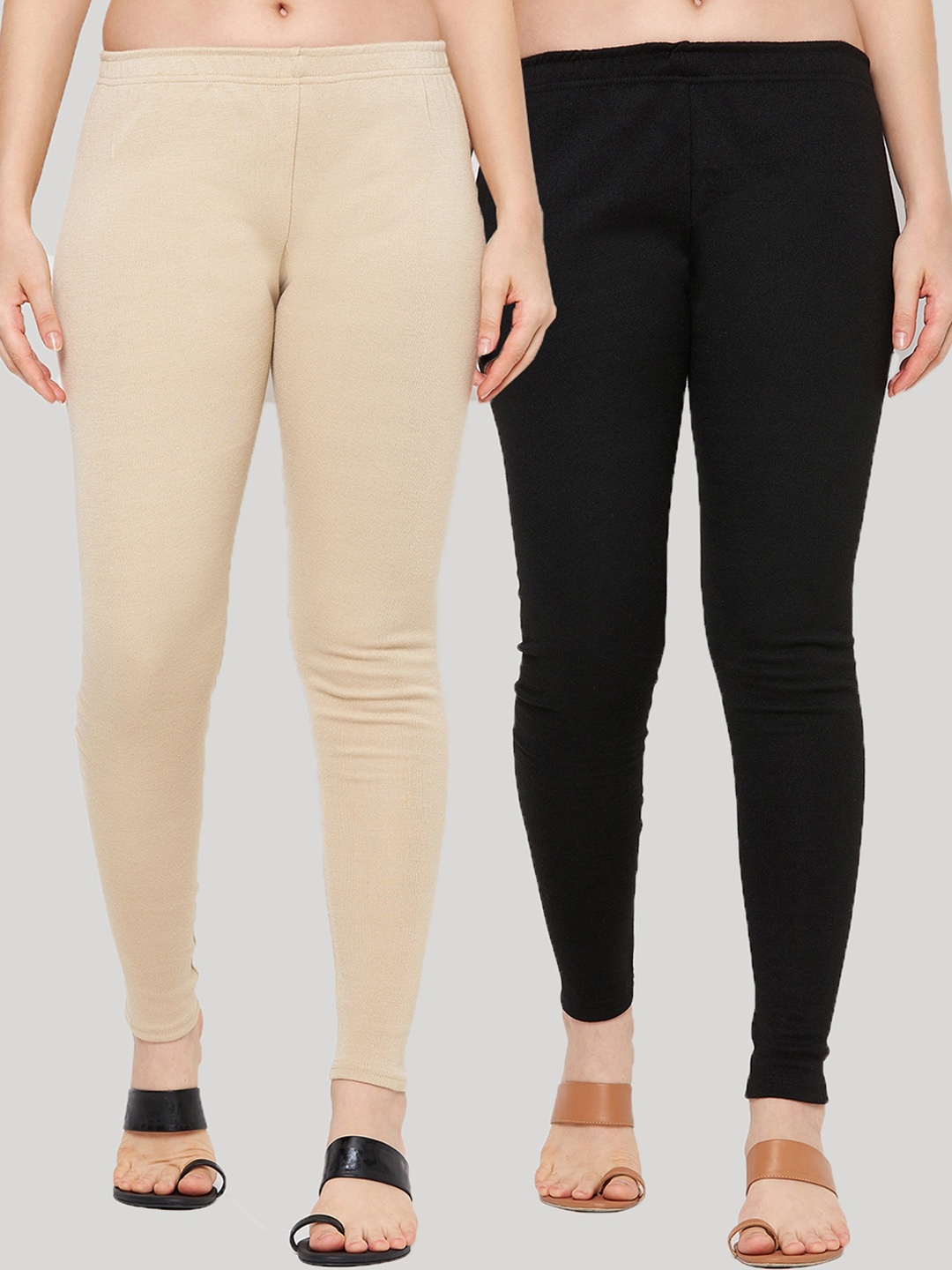 

Clora Creation Women Pack Of 2 Beige & Black Solid Woollen Ankle Length Leggings