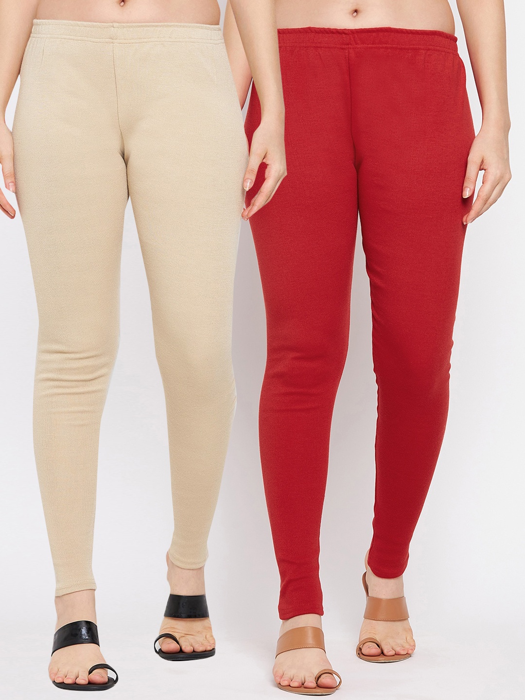 

Clora Creation Women Pack Of 2 Red & Beige Solid Ankle-Length Leggings