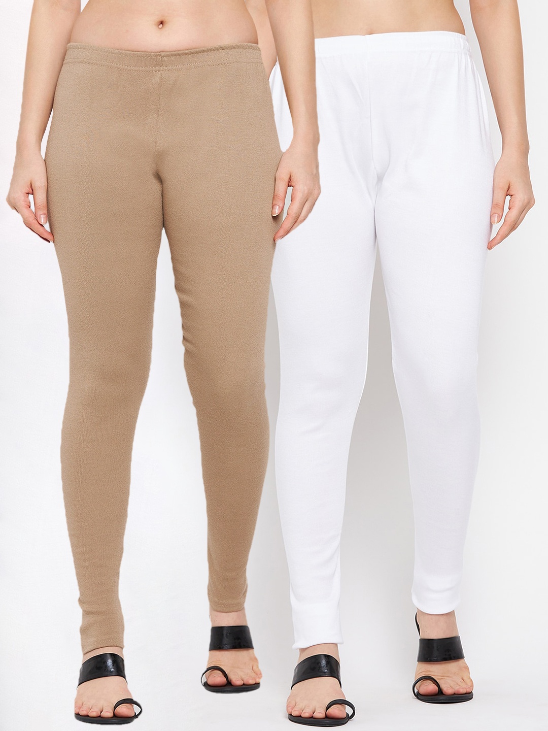 

Clora Creation Women Pack Of 2 White & Beige Solid Woolen Ankle-Length Leggings