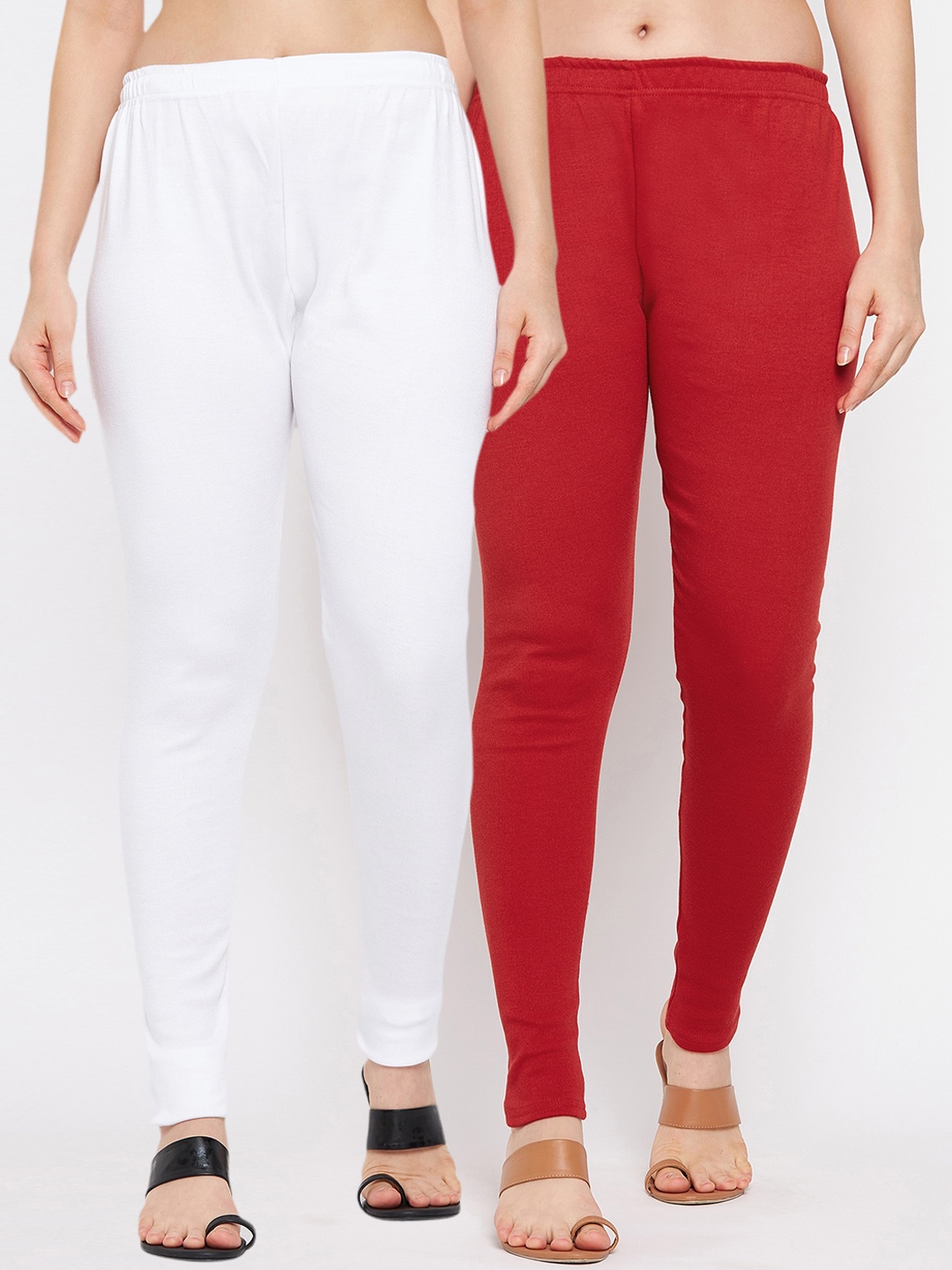 

Clora Creation Women Pack Of 2 White & Red Solid Ankle-Length Woolen Leggings