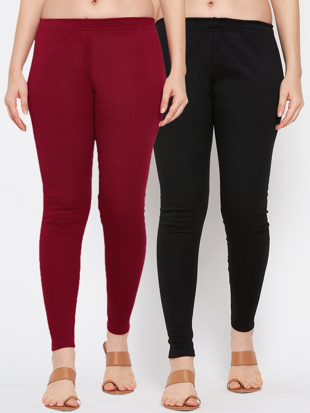 

Clora Creation Women Pack Of 2 Maroon & Black Solid Woolen Ankle-Length Leggings
