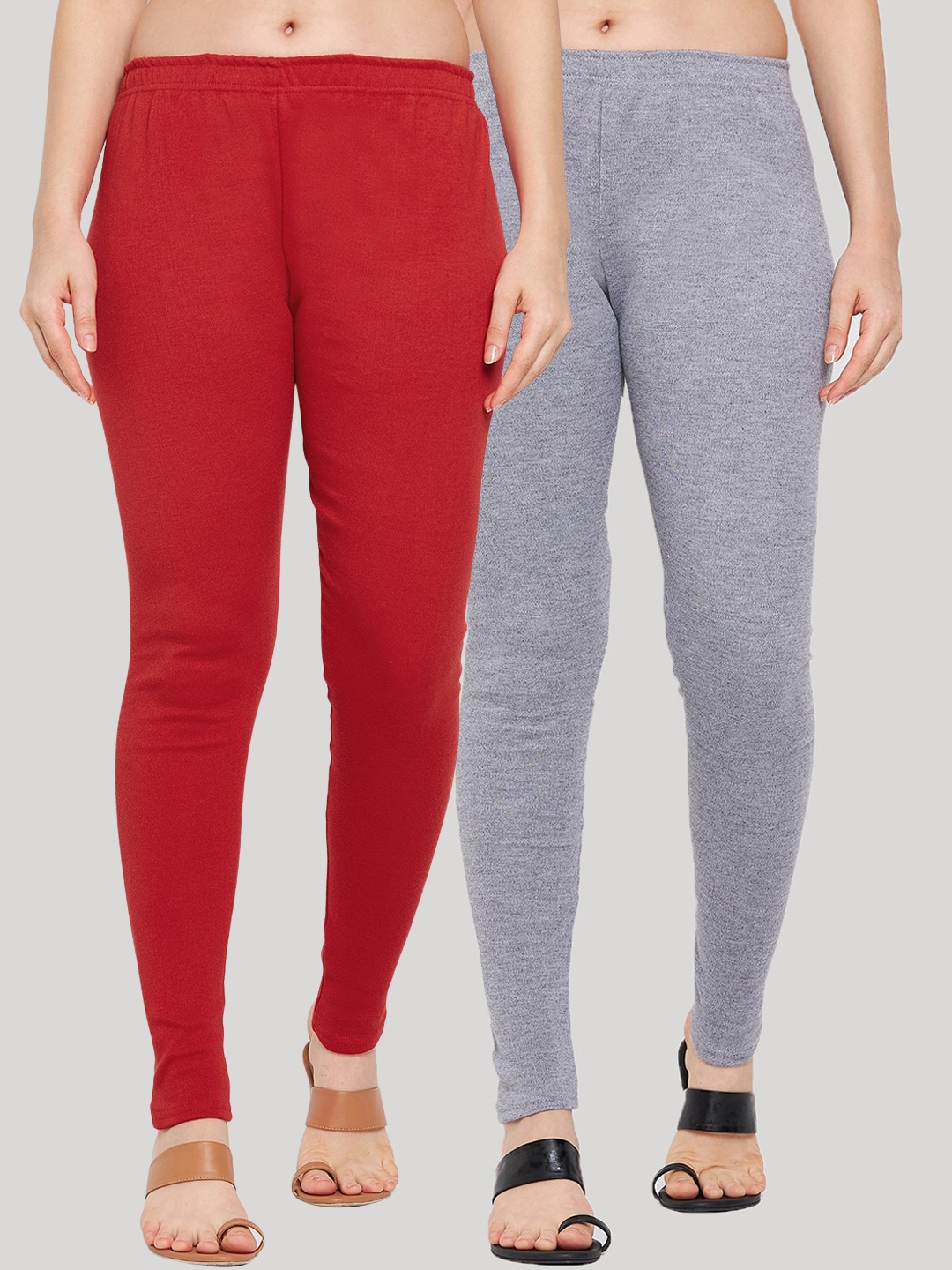 

Clora Creation Women Pack Of 2 Red & Grey Solid Woolen Ankle-Length Leggings