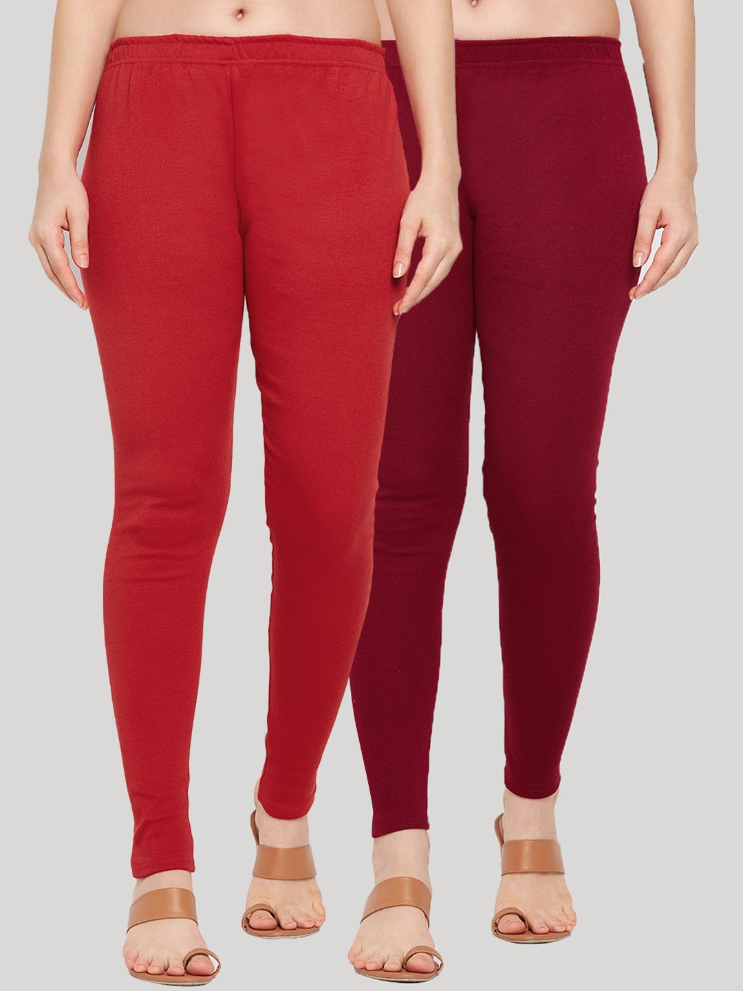 

Clora Creation Women Pack Of 2 Red & Maroon Solid Ankle-Length Woolen Leggings