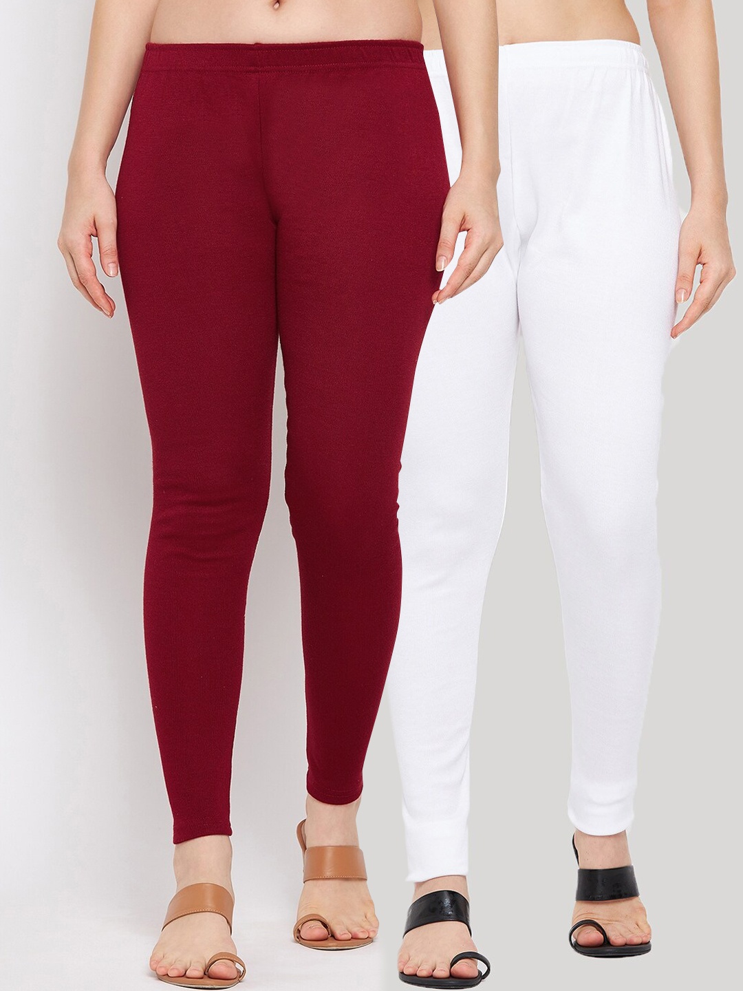 

Clora Creation Women Pack Of 2 Maroon & White Solid Leggings