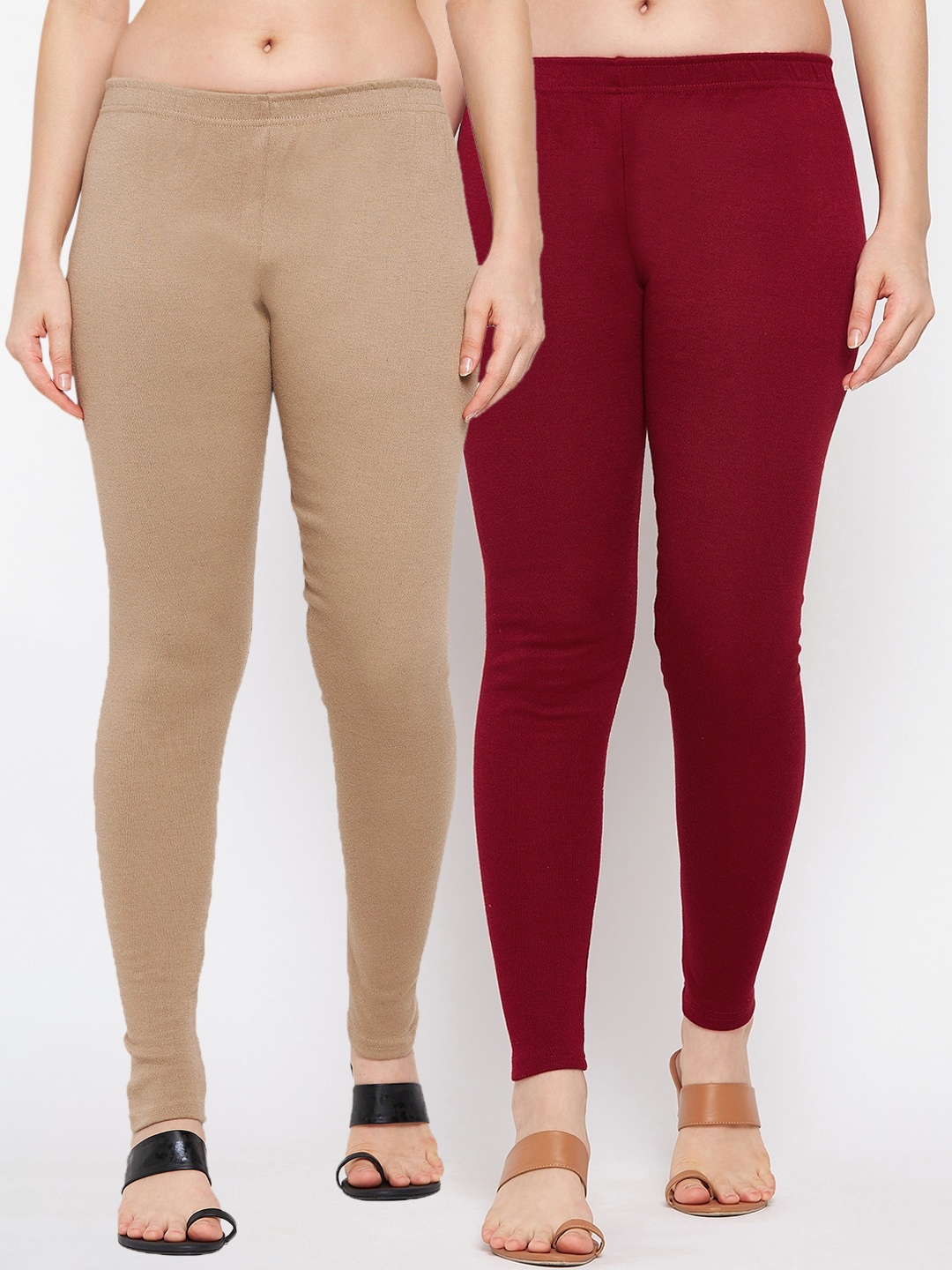 

Clora Creation Women Pack Of 2 Maroon & Beige Solid Woolen Ankle-Length Leggings