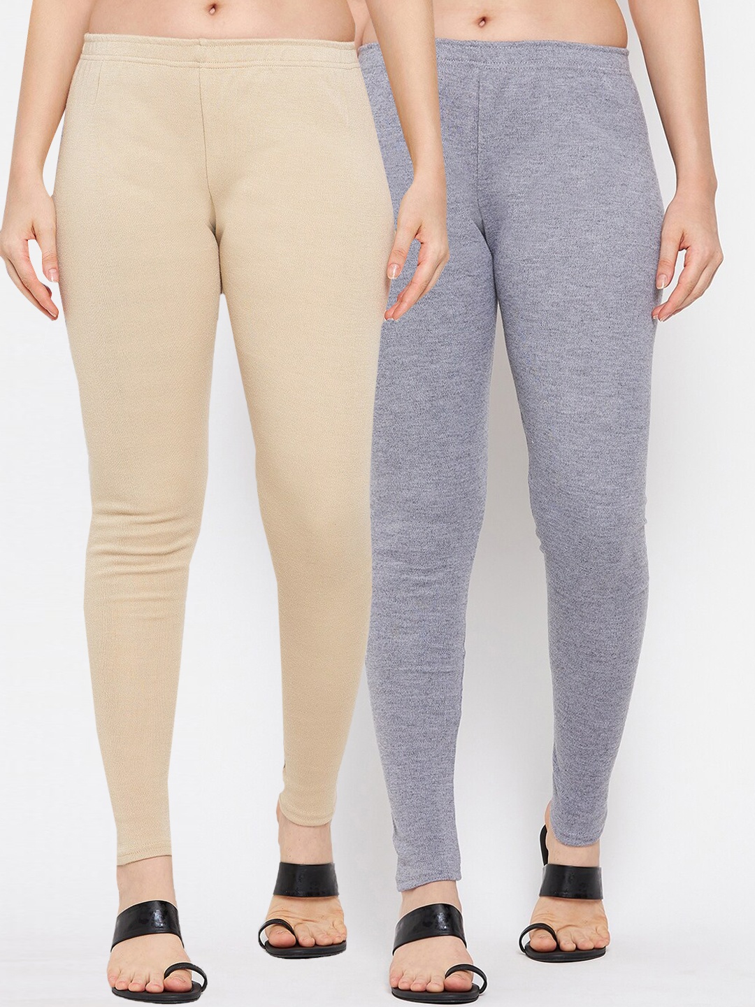 

Clora Creation Women Pack Of 2 Solid Grey & Nude Woollen Ankle Length Leggings