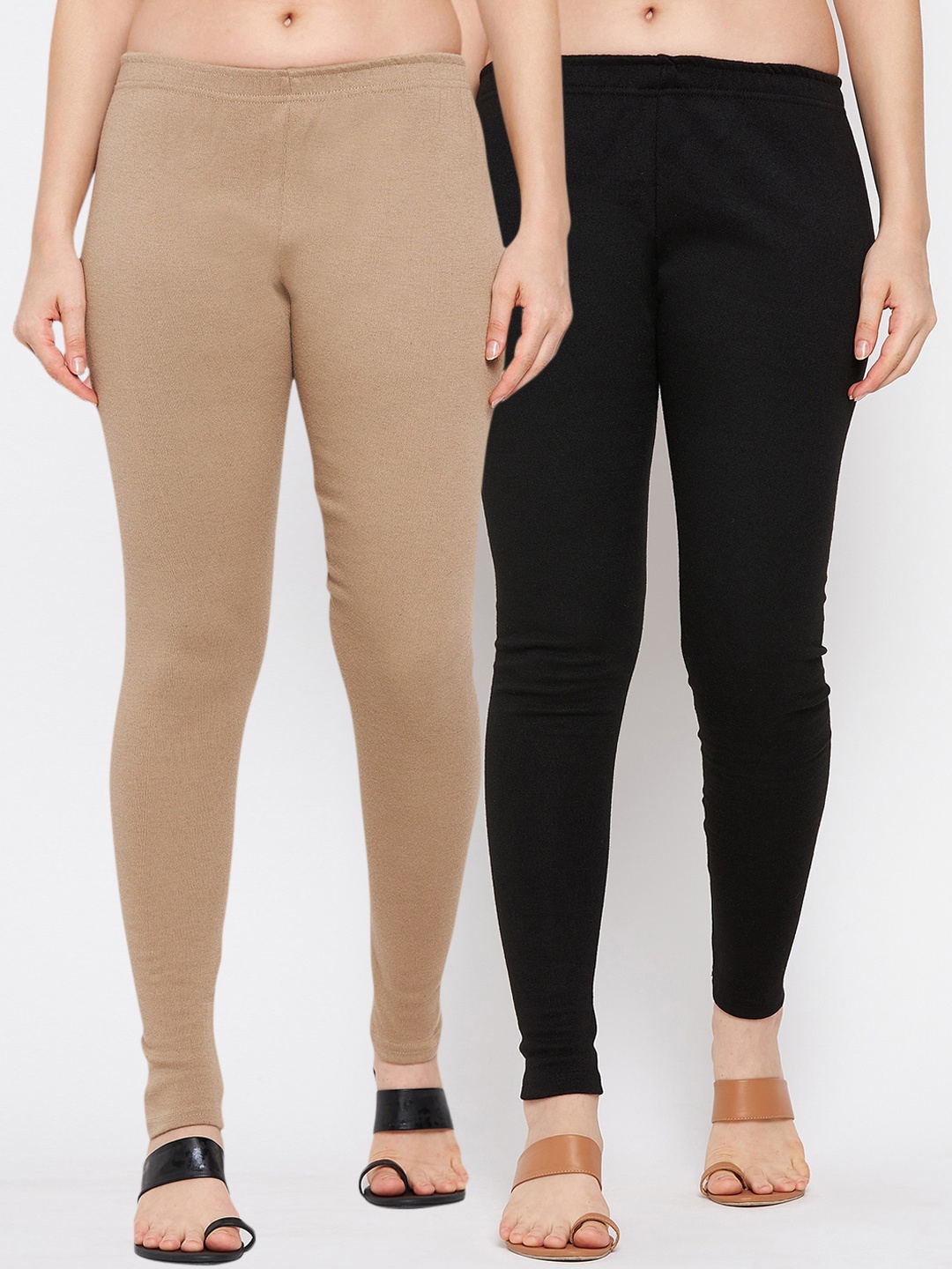 

Clora Creation Women Pack Of 2 Beige & Black Solid Ankle-Length Leggings