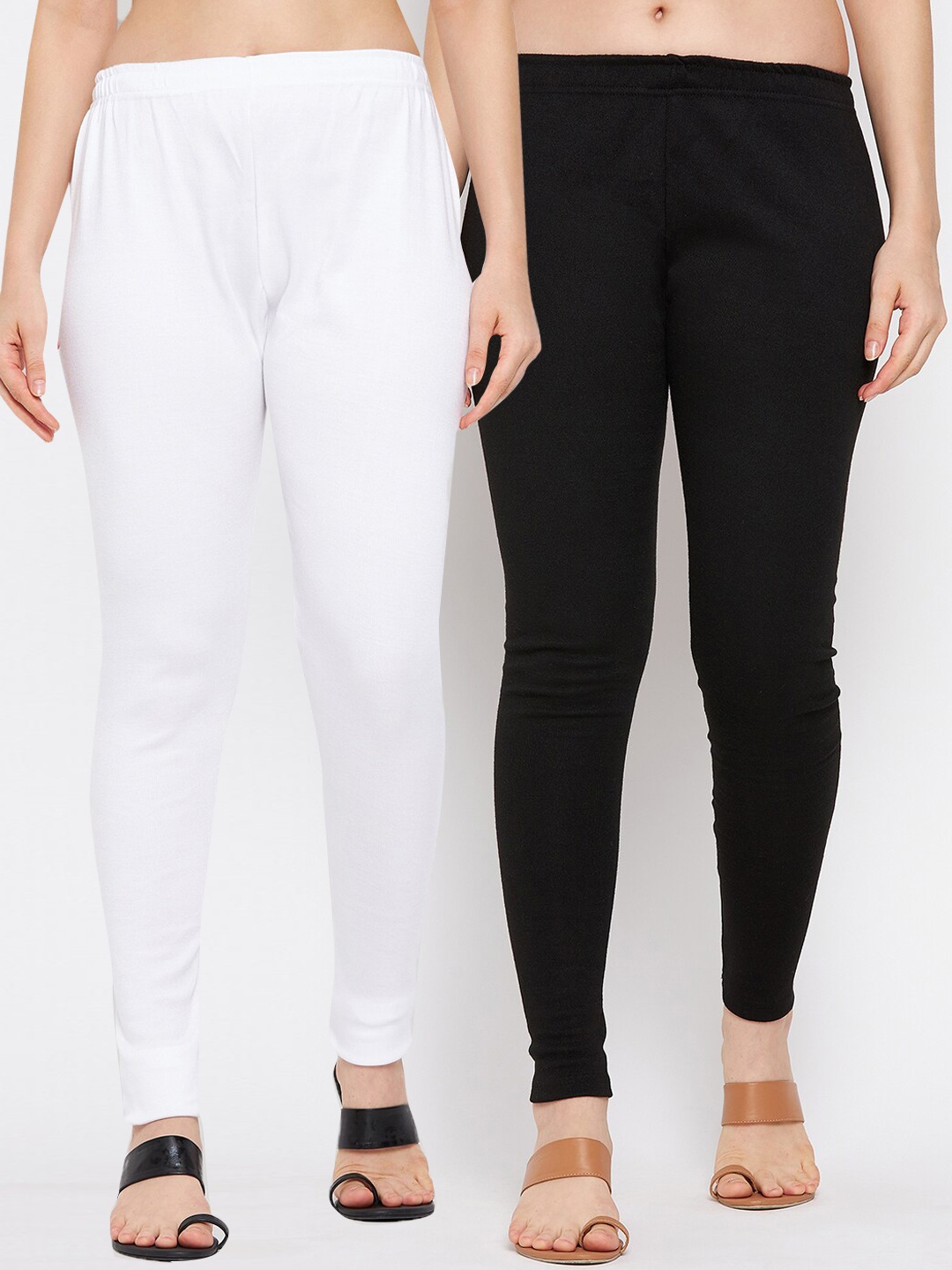 

Clora Creation Women Pack Of 2 White & Black Solid Woolen Ankle-Length Leggings