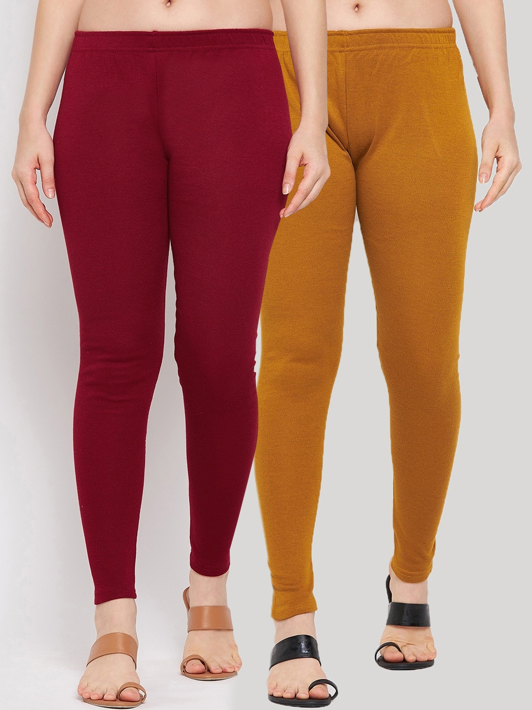 

Clora Creation Women Pack Of 2 Maroon & Mustard Solid Ankle-Length Leggings