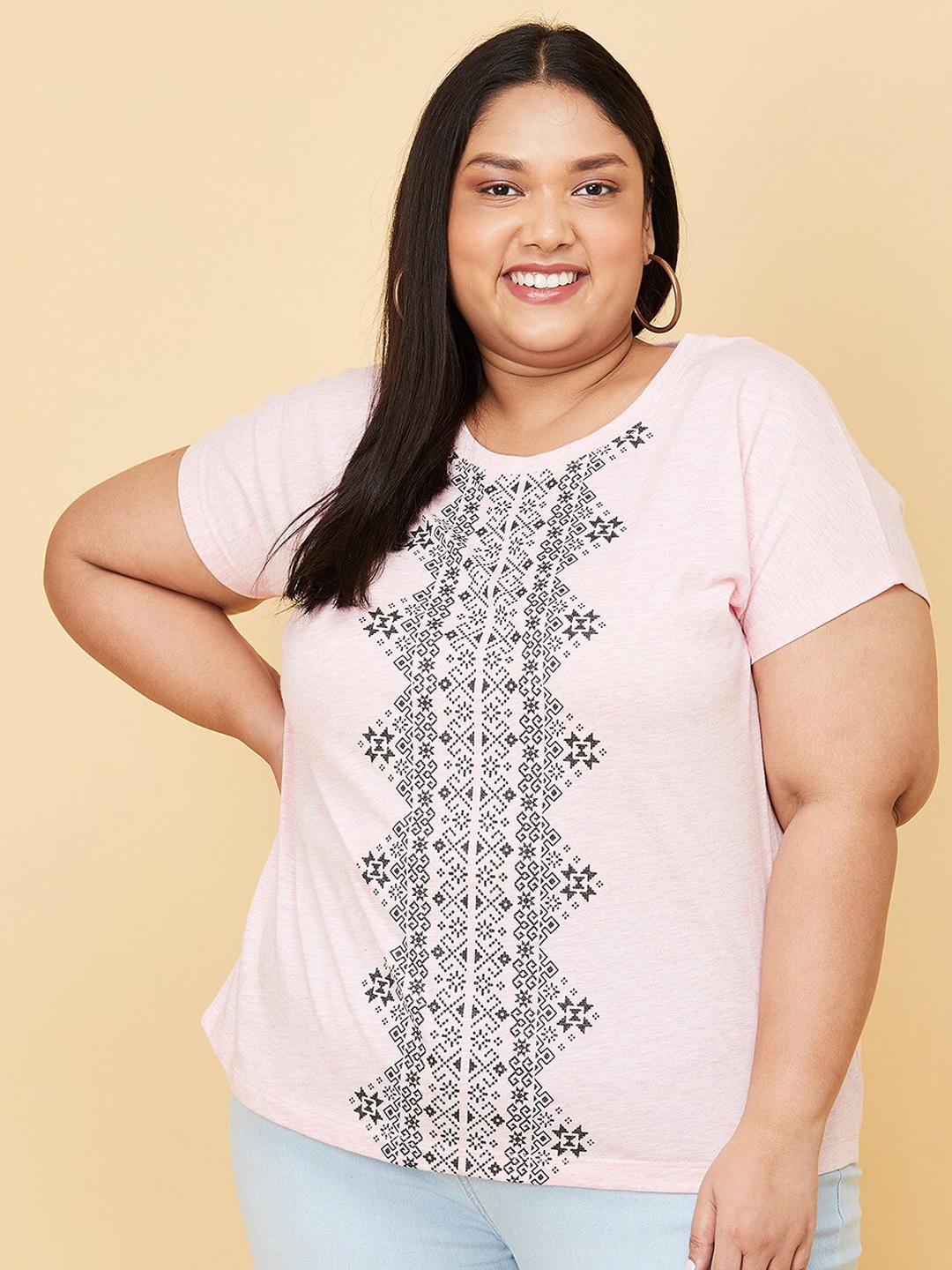 

max Women Pink Printed Cotton T-shirt