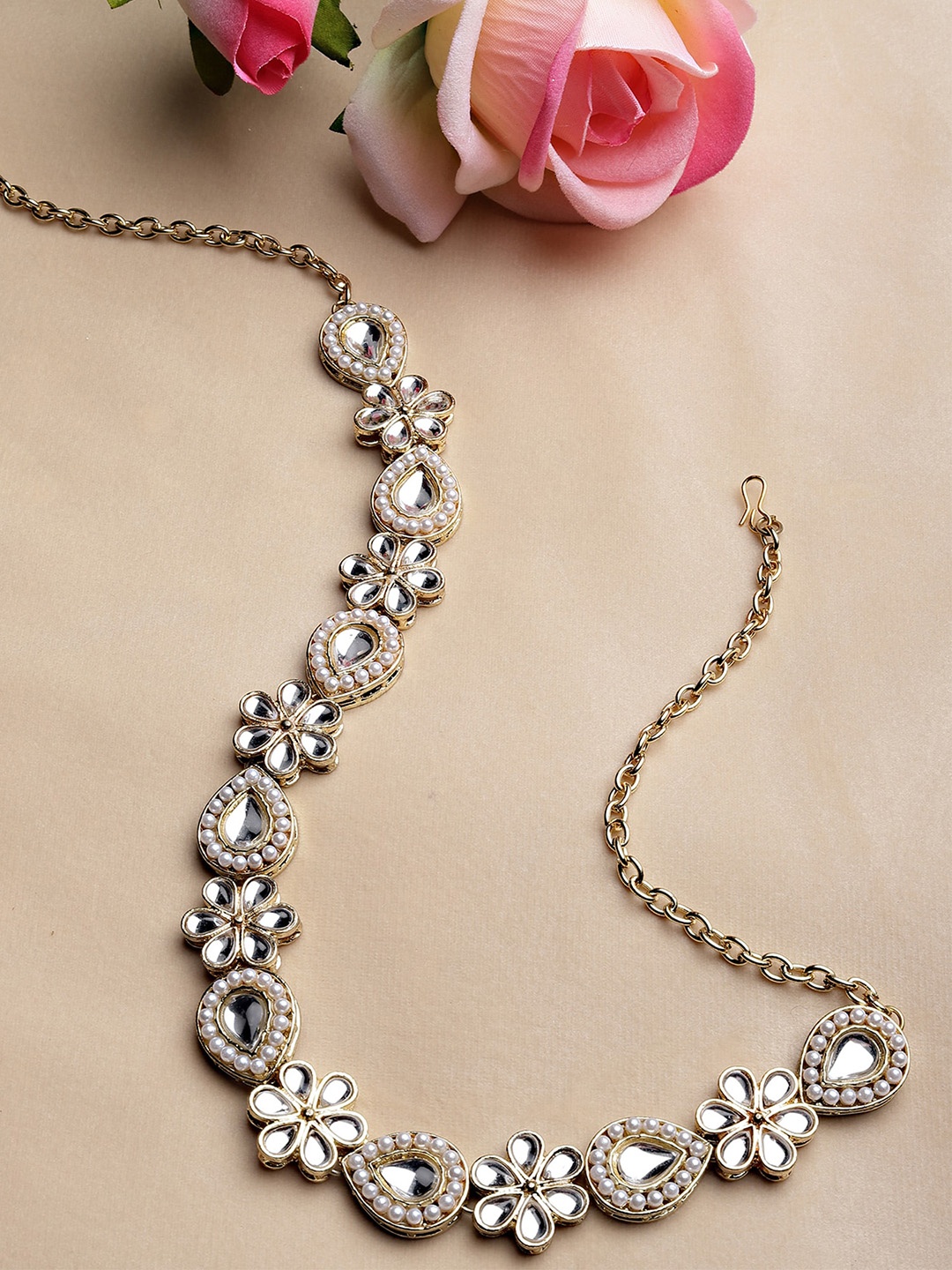 

KARATCART Gold-Plated & White Kundan-Studded Head Jewellery