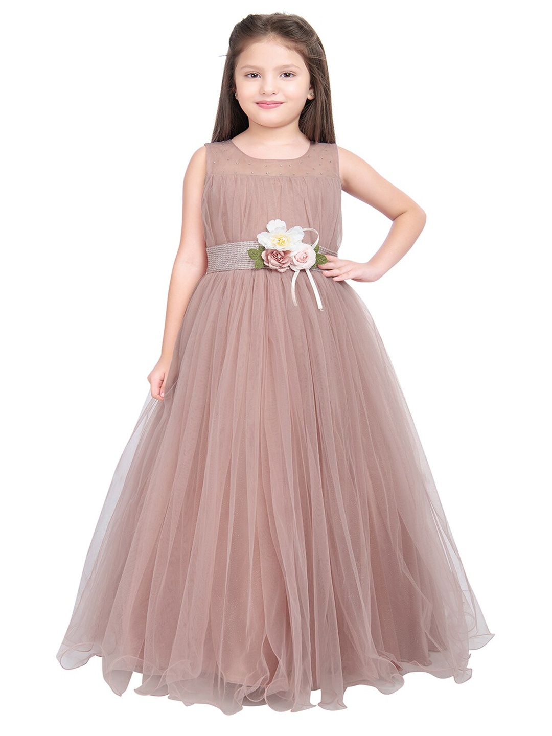 

BETTY Girls Pink Embellished Net Maxi Dress