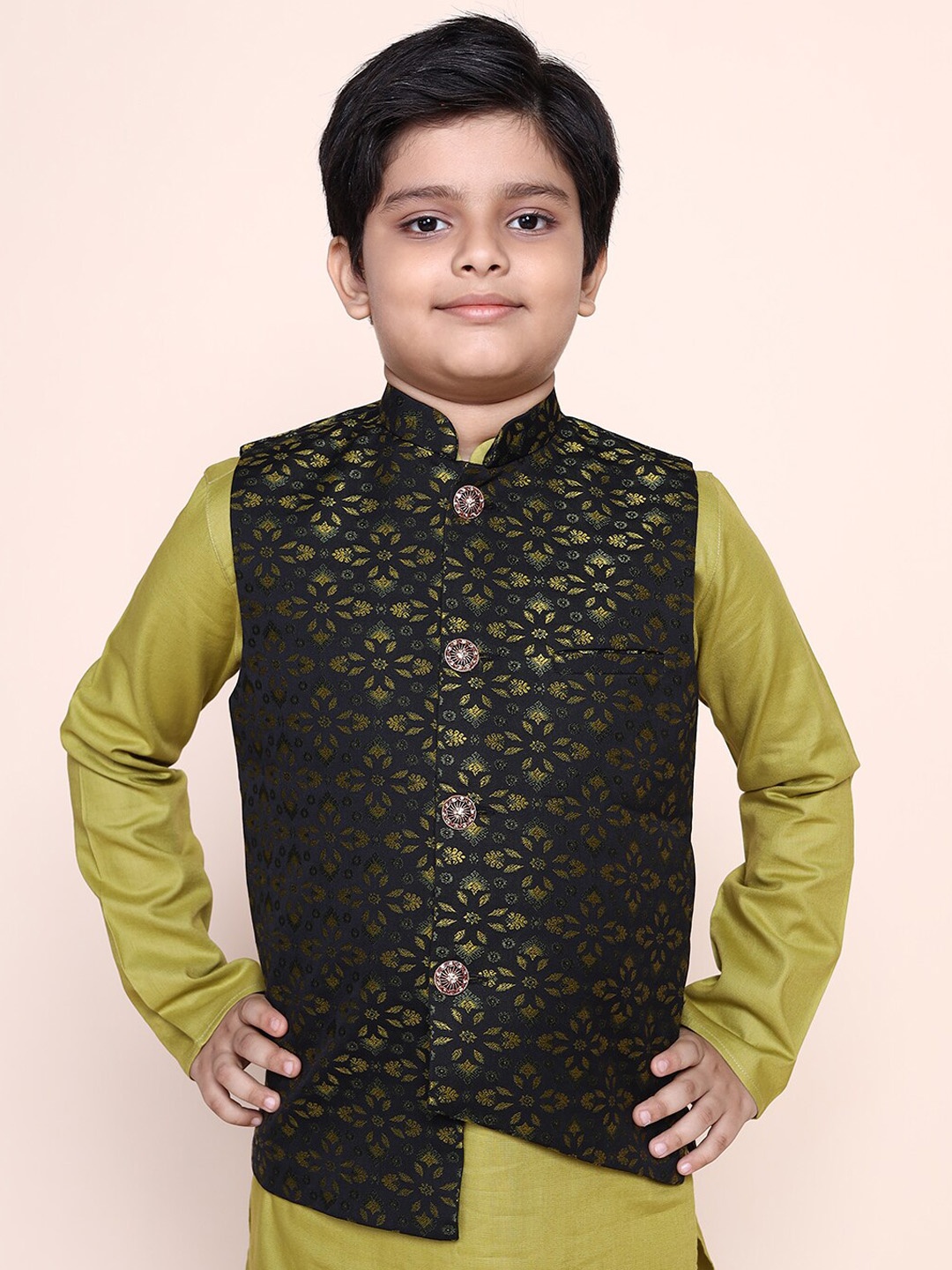 

NAMASKAR Boys Black Printed Nehru Jacket