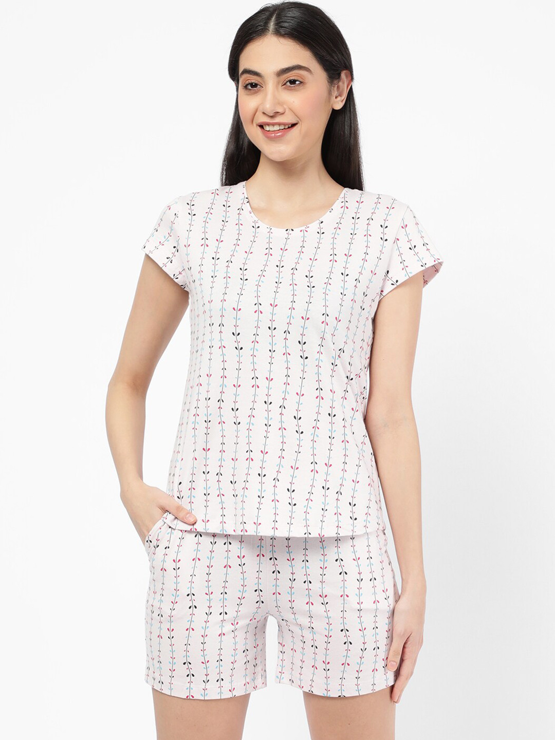 

R&B Women Pink & White Printed Night suit