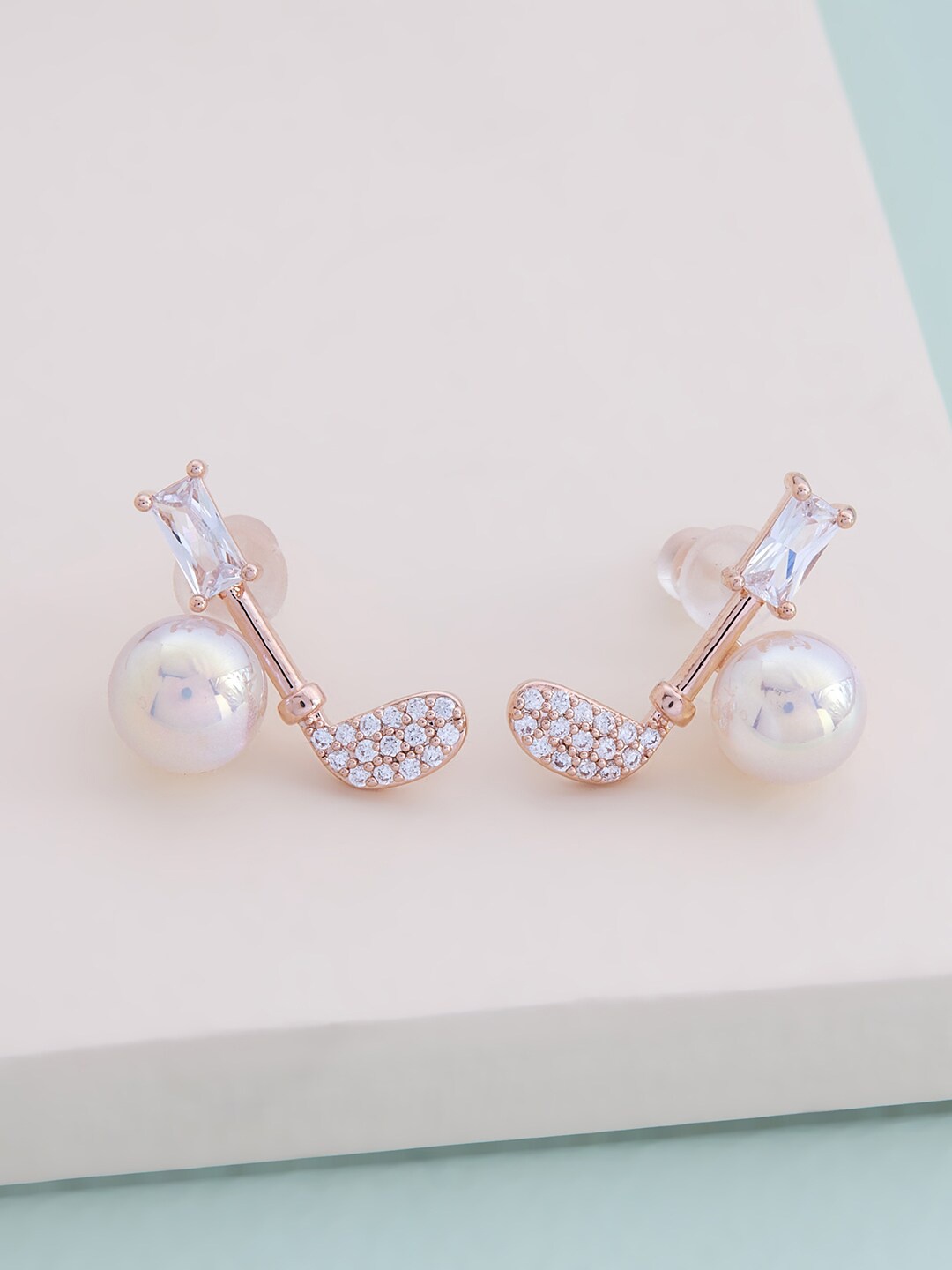 

Kushal's Fashion Jewellery Rose-Gold Plated Quirky Studs Earrings, White