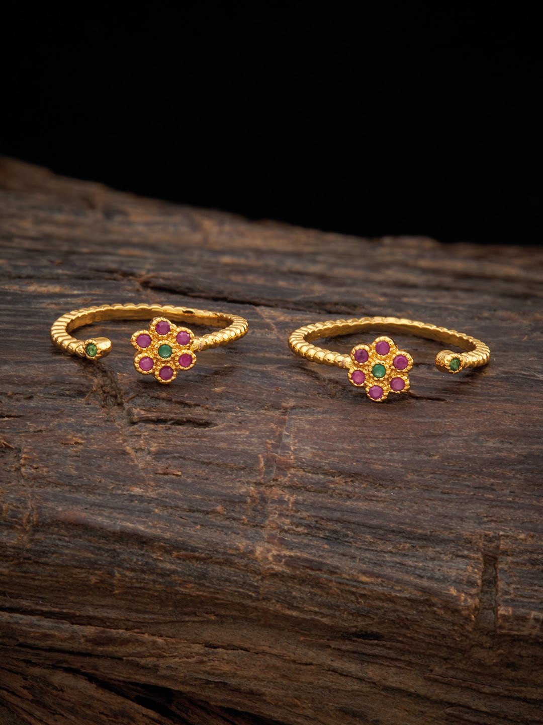 

Kushal's Fashion Jewellery Gold-Plated Green CZ-Studded Adjustable Toe Rings