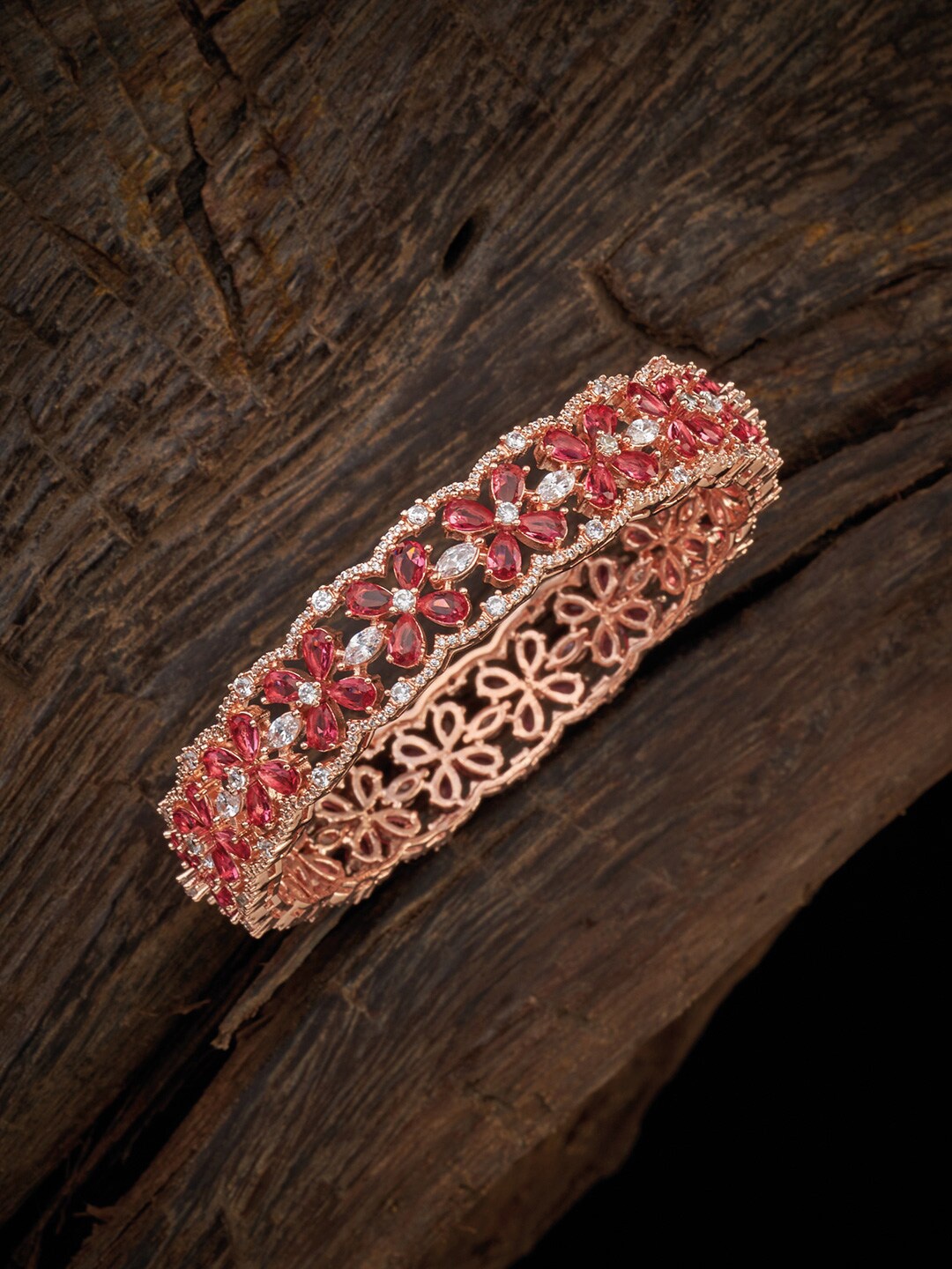 

Kushal's Fashion Jewellery Rose Gold-Plated CZ Stone-Studded Bangle
