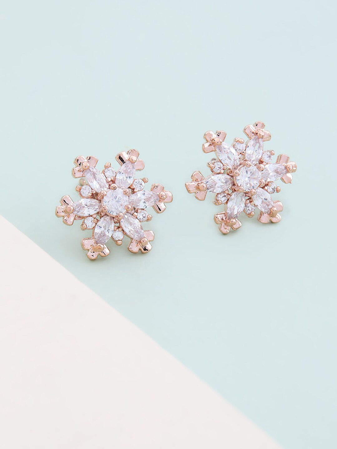 

Kushal's Fashion Jewellery Rose-Gold Plated Floral Stud Earrings, White