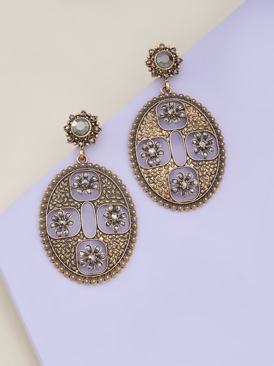 

Kushal's Fashion Jewellery Grey Oval Drop Earrings