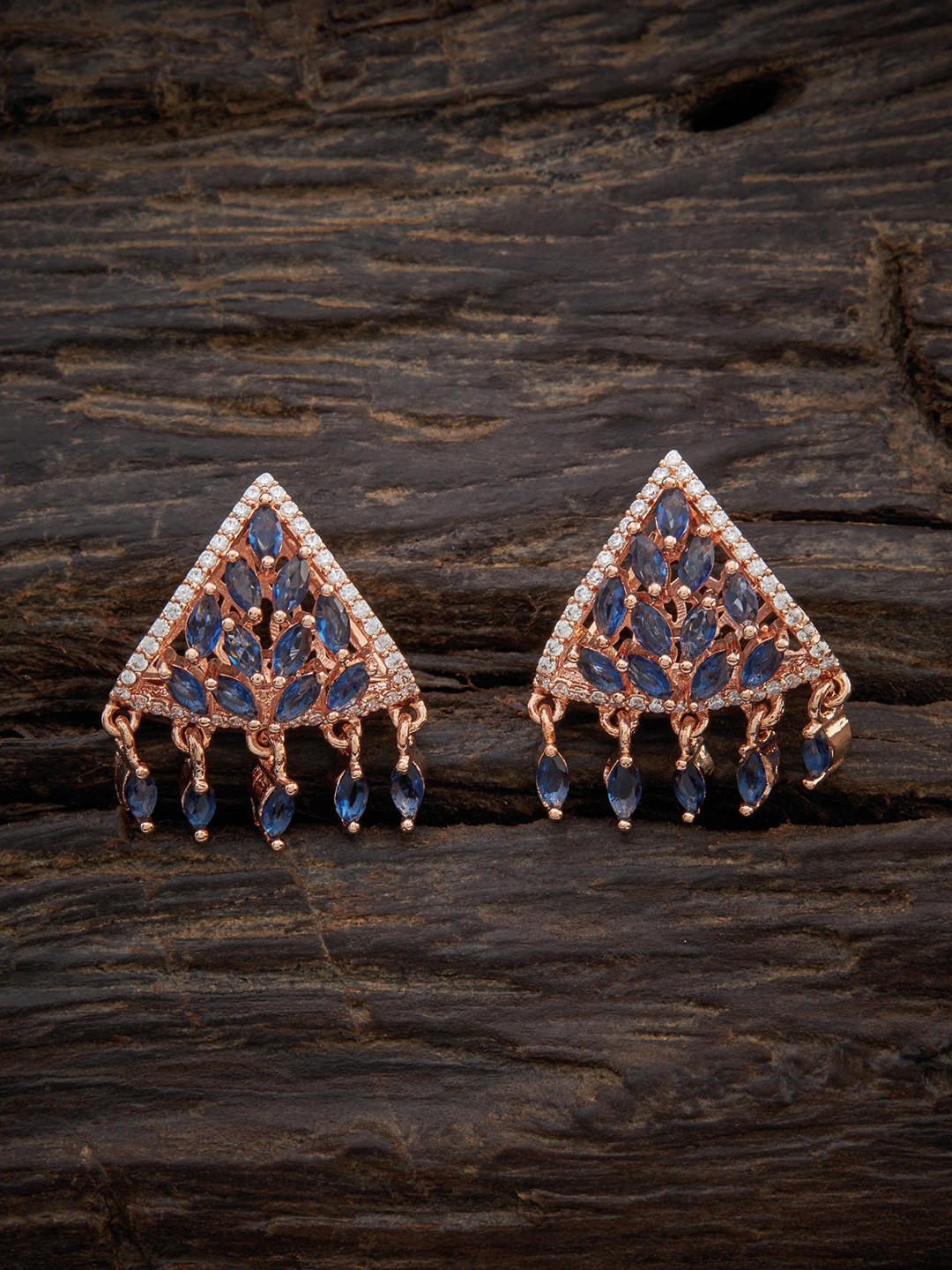 

Kushal's Fashion Jewellery Women Blue & Rose Gold Triangular Studs Earrings