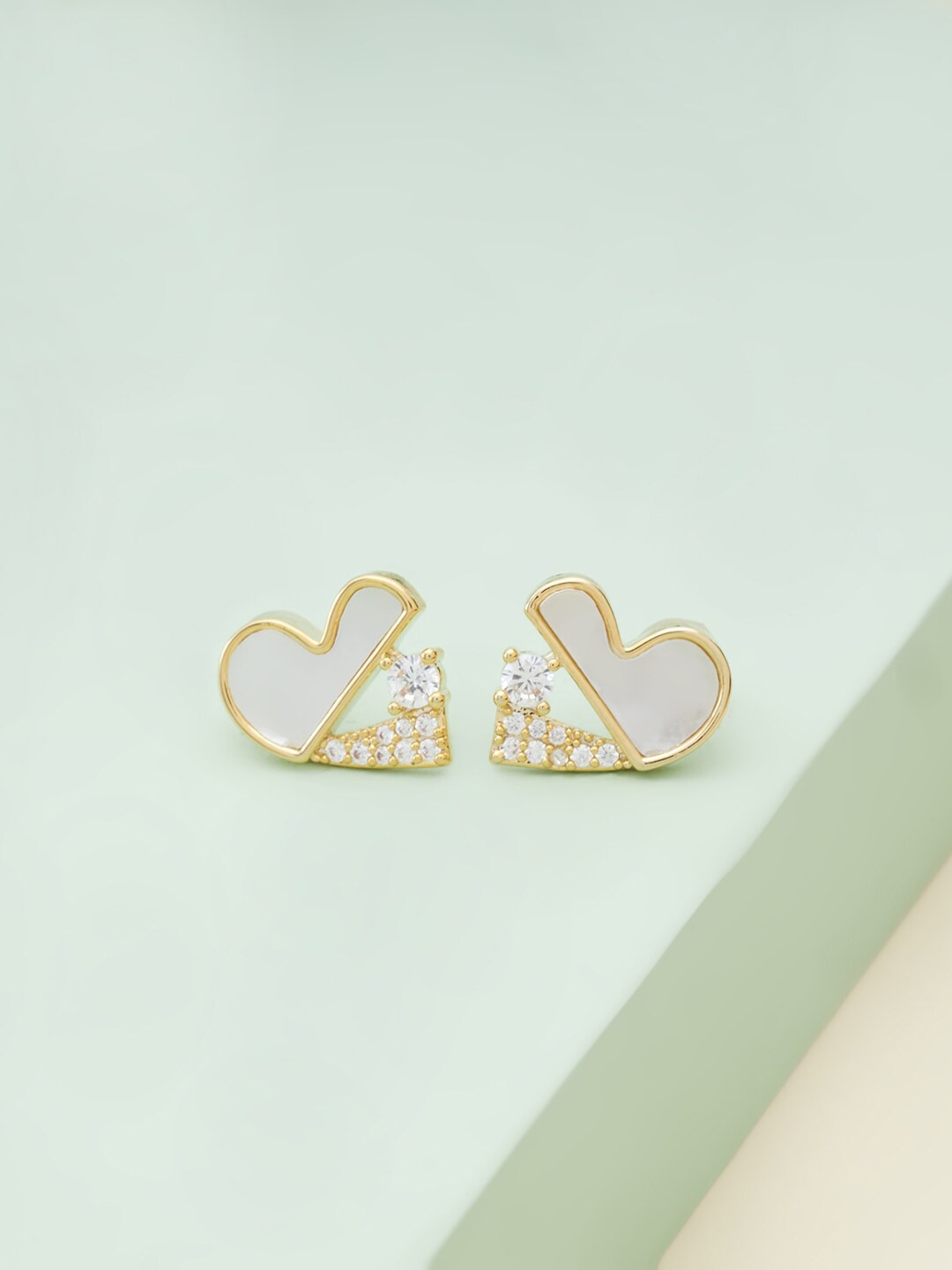 

Kushal's Fashion Jewellery Gold Plated Heart Shaped Studs Earrings, White