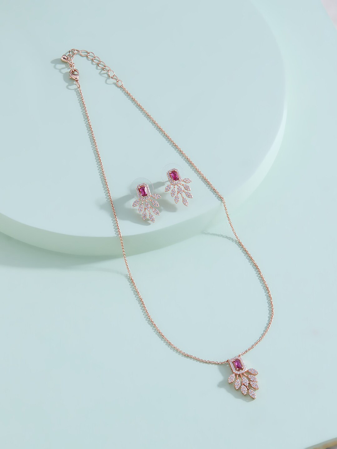 

Kushal's Fashion Jewellery Rose Gold-Plated & Pink Stone-Studded Jewellery Set