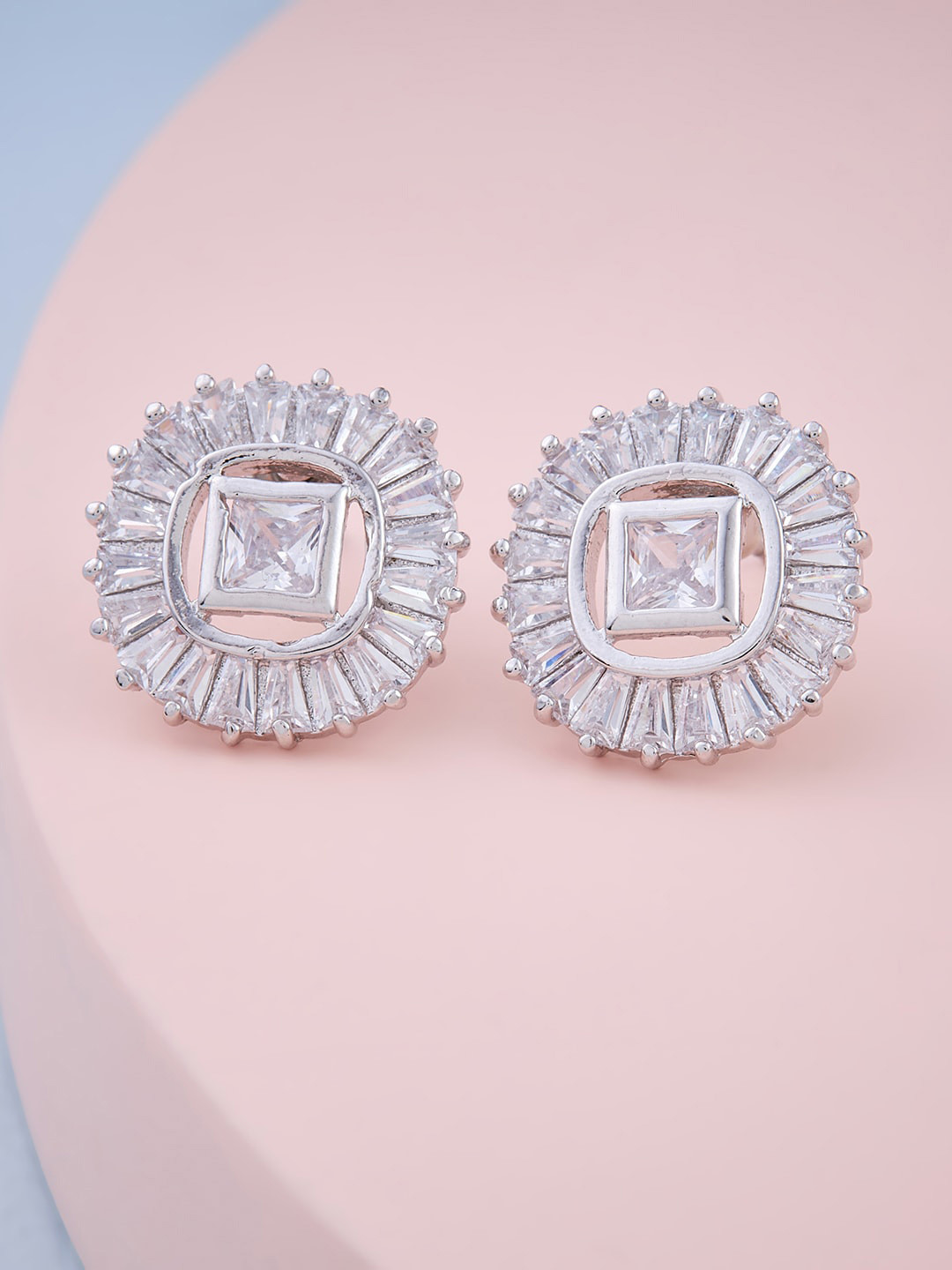 

Kushal's Fashion Jewellery Women Rhodium Plated White Circular Studs Earrings