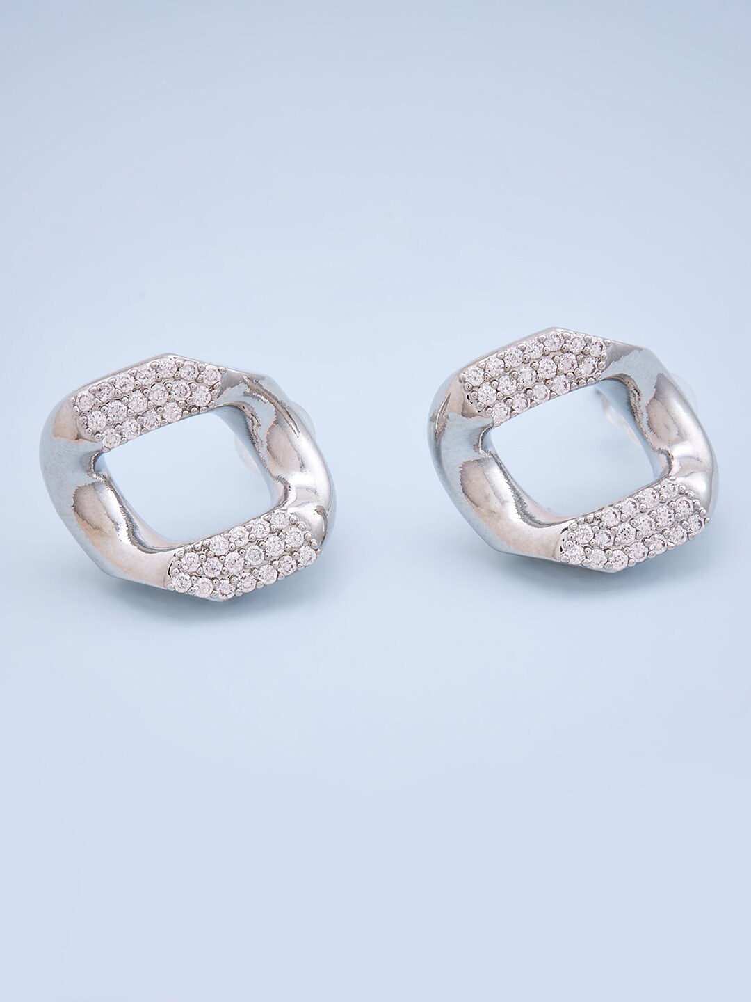 

Kushal's Fashion Jewellery Women Rhodium Plated White Contemporary CZ Stud Earrings