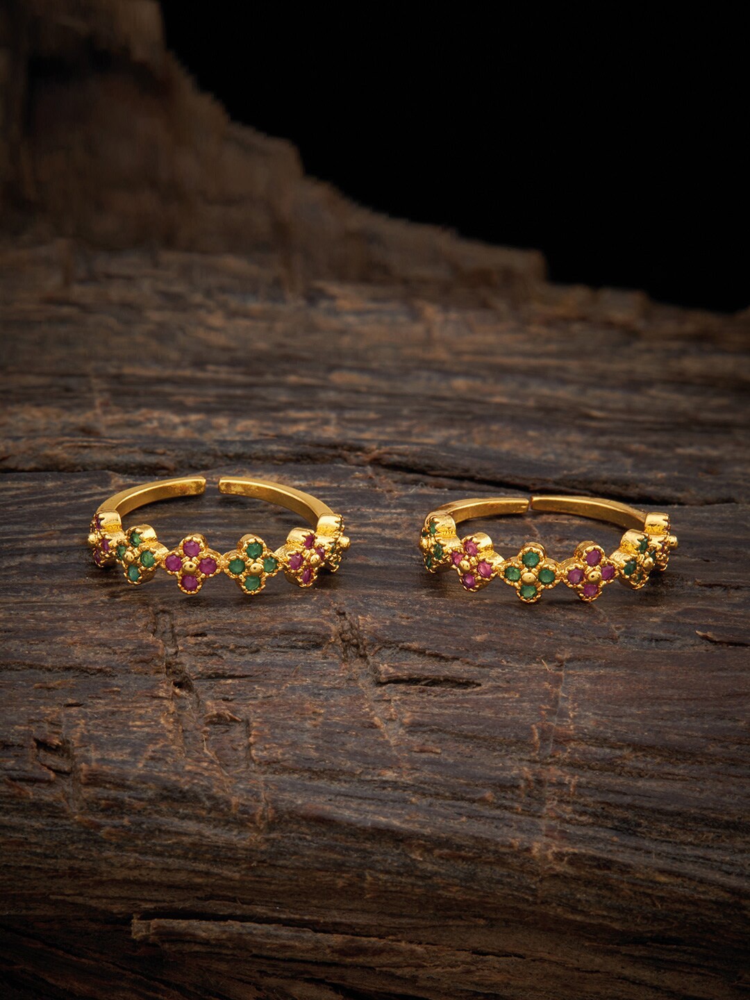 

Kushal's Fashion Jewellery Set Of 2 Gold-Plated CZ-Studded Toe Rings