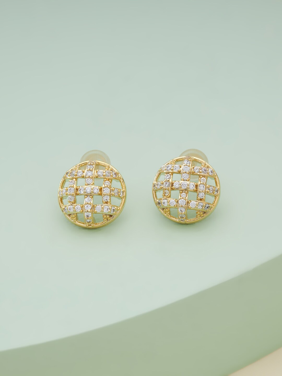 

Kushal's Fashion Jewellery Women Gold Plated White Circular Stud Earrings