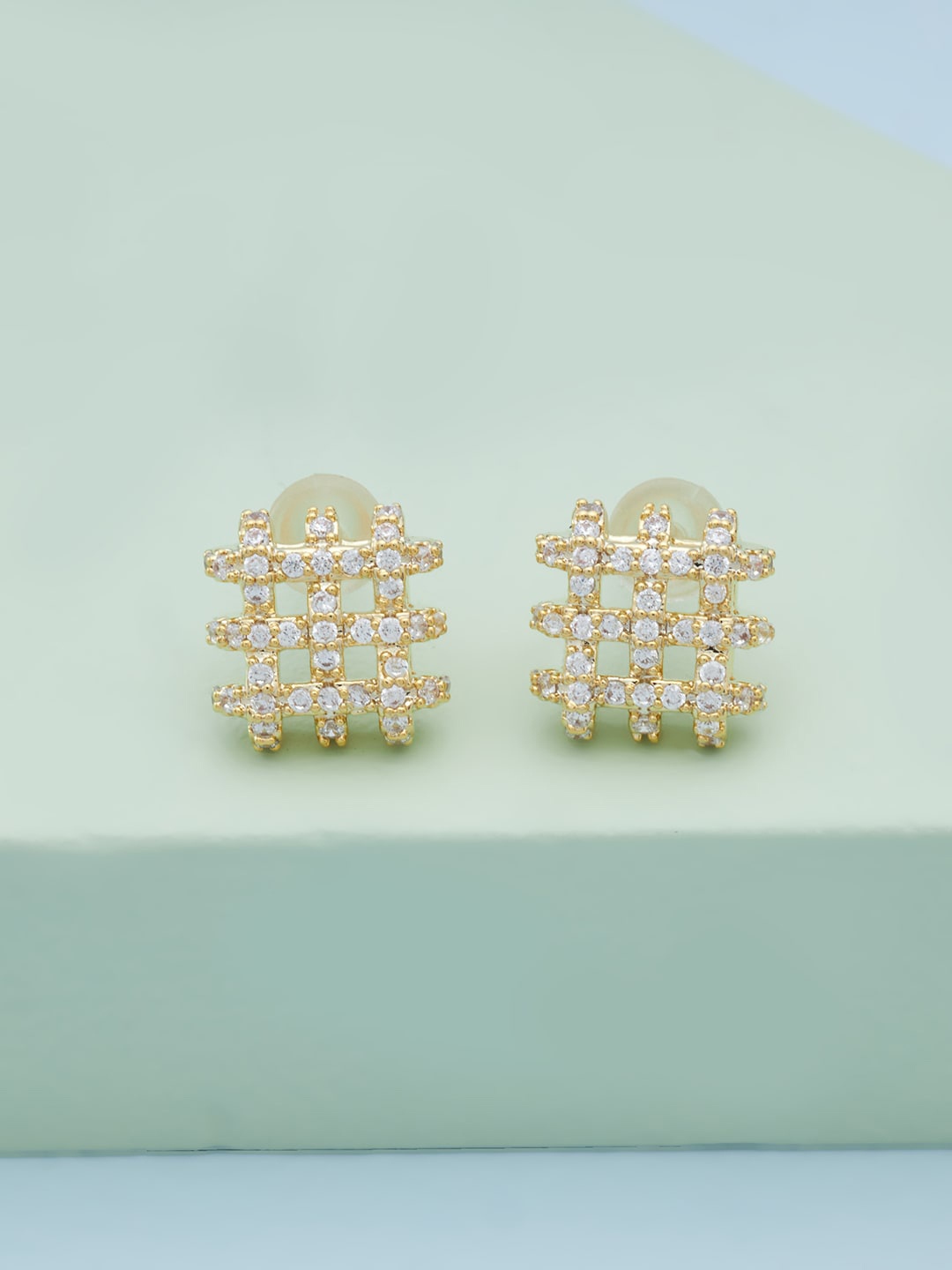 

Kushal's Fashion Jewellery Women Gold Plated White Square Stud Earrings