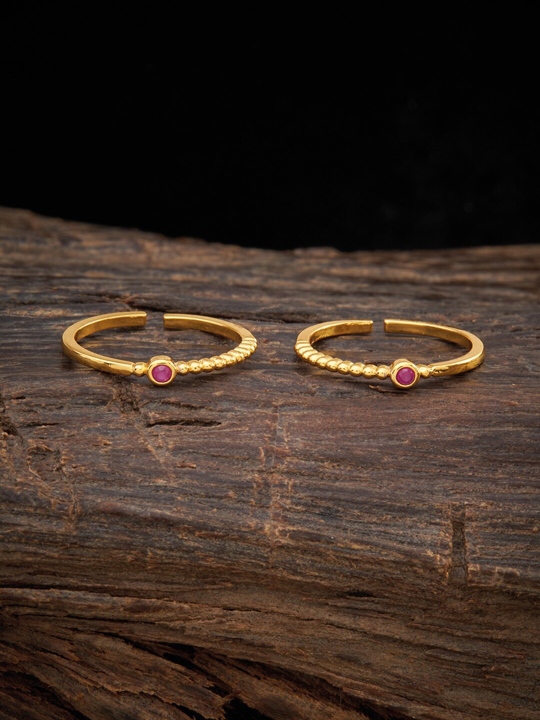 

Kushal's Fashion Jewellery Pair Of Gold-Plated & Pink CZ-Studded Toe Ring