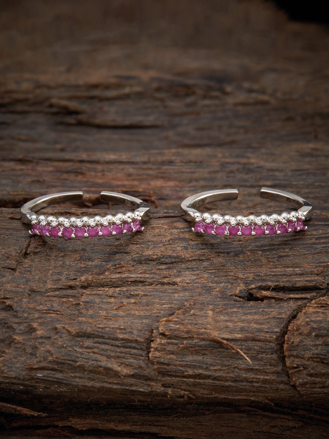 

Kushal's Fashion Jewellery Women Rhodium-Plated Silver-Toned & Pink CZ Studded Toe Rings