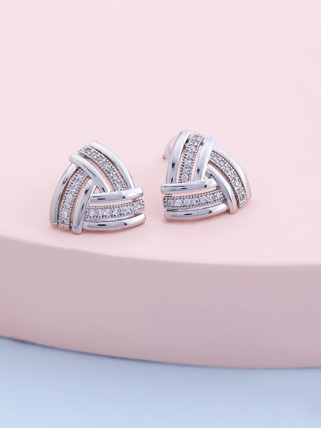 

Kushal's Fashion Jewellery Women Rhodium Plated White Triangular Stud Earrings