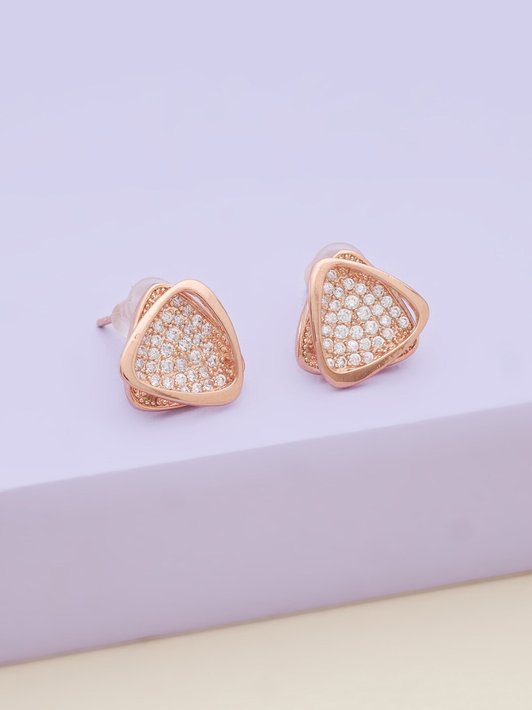 

Kushal's Fashion Jewellery Women Rose-Gold Plated White Triangular Stud Earrings