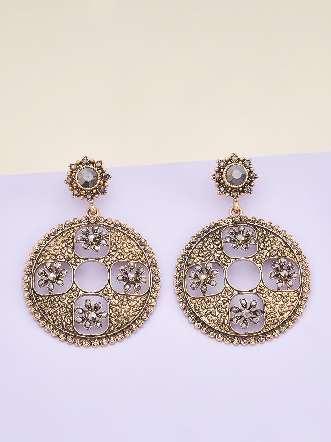 

Kushal's Fashion Jewellery Grey Circular Jhumkas Earrings