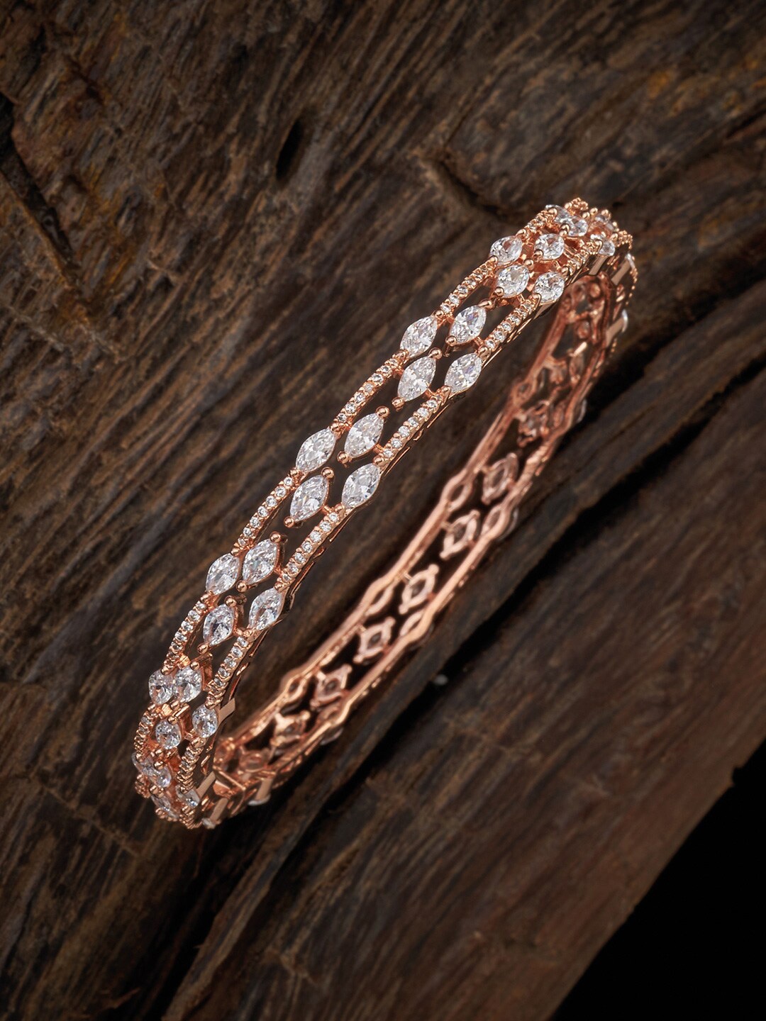 

Kushal's Fashion Jewellery Rose-Gold Plated White CZ-Studded Bangles