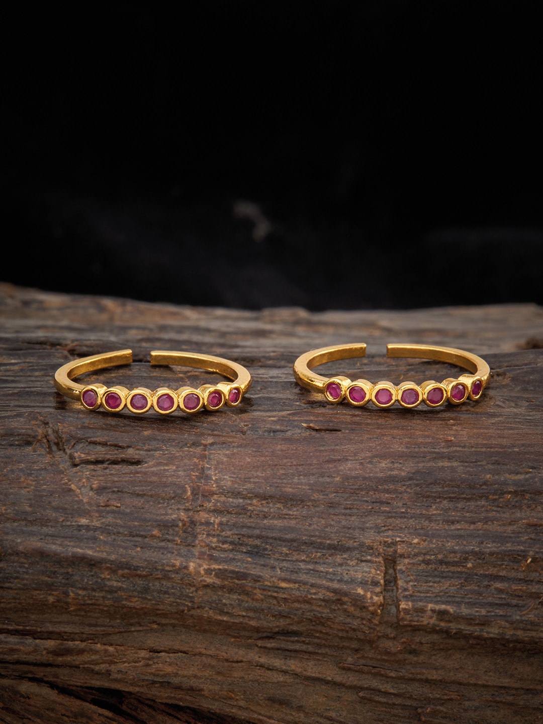 

Kushal's Fashion Jewellery Gold-Plated & Pink CZ Studded Toe Rings
